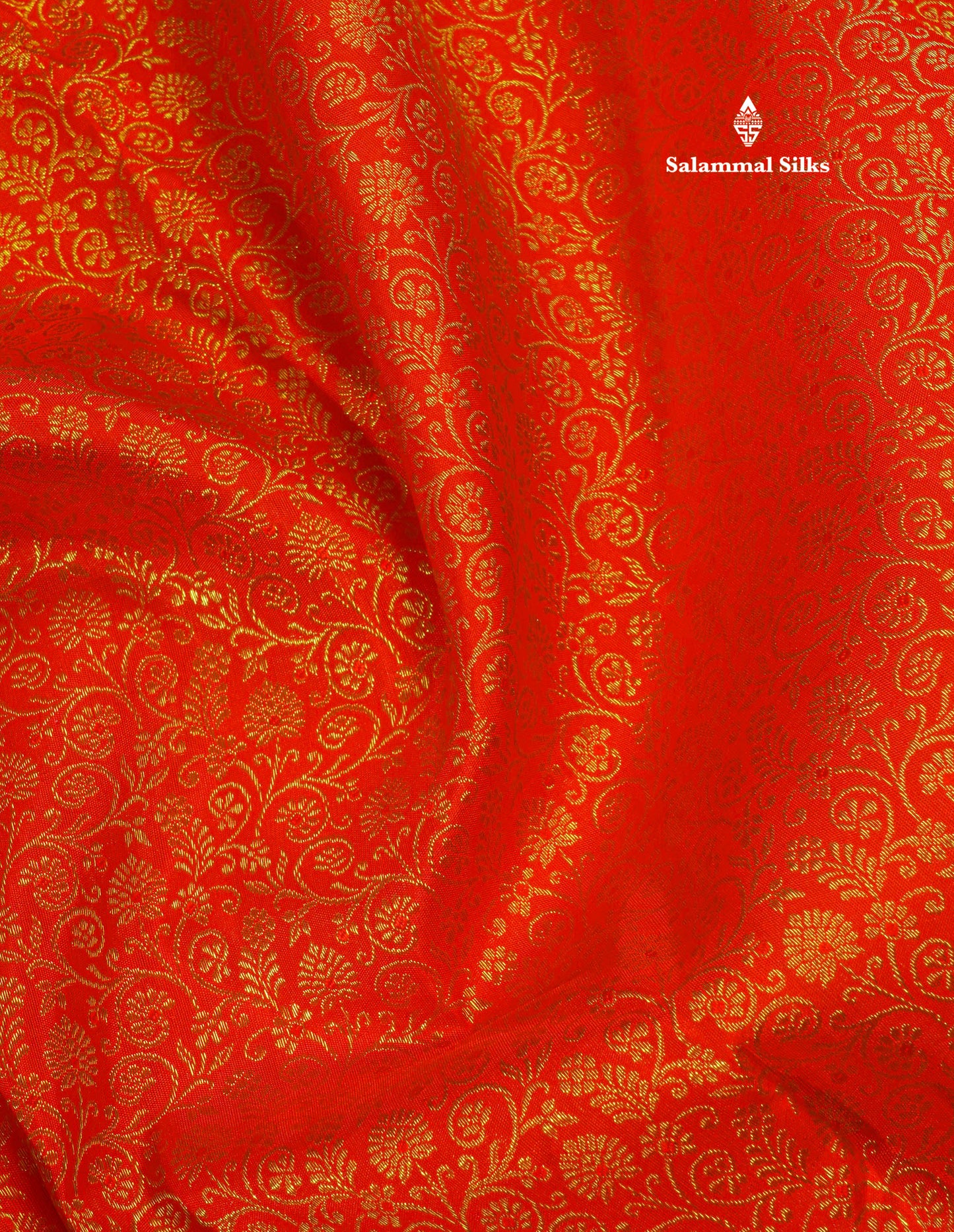 Pure zari (3G)
Bridal Chilly Red Pure Kanjivaram Silk Saree with Traditional Gold Zari Border
