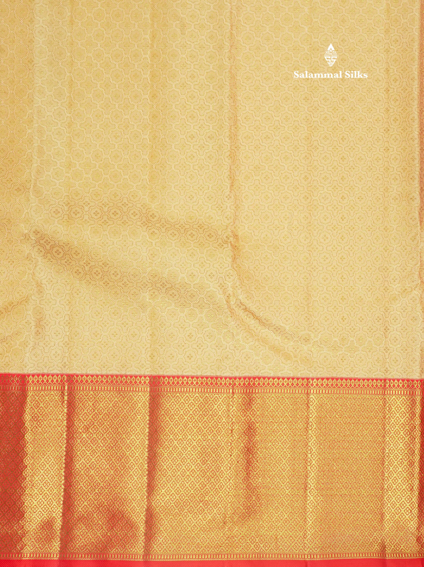 Beige Pure Kanjivaram Silk Saree Pure Zari(3G) with Contrast Chilly Red Border