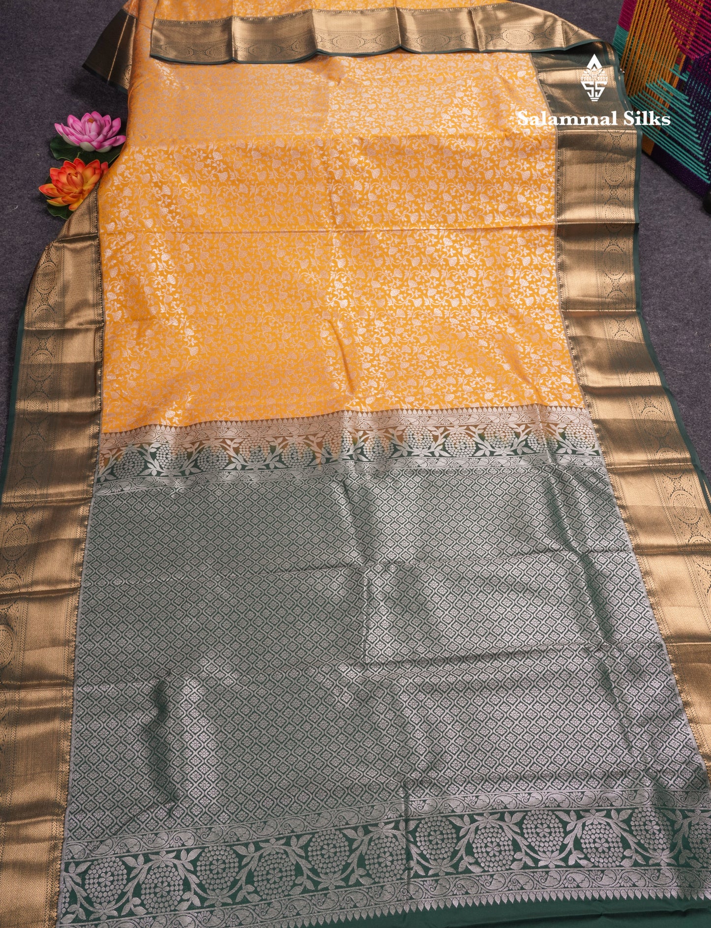 Red Bridal Semi Silk Saree With Contrast Bottle Green Border