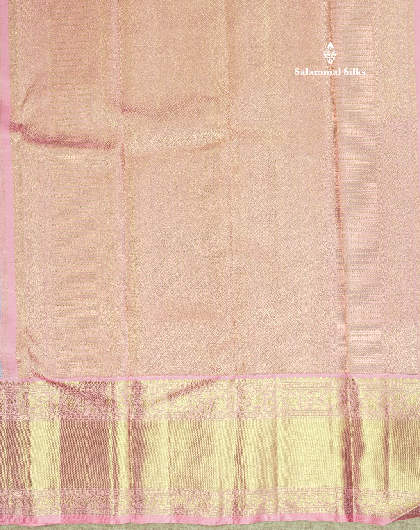 Sky Blue Pure Kanjivaram Silk Saree 3G Zari with Contrast Baby Pink Border