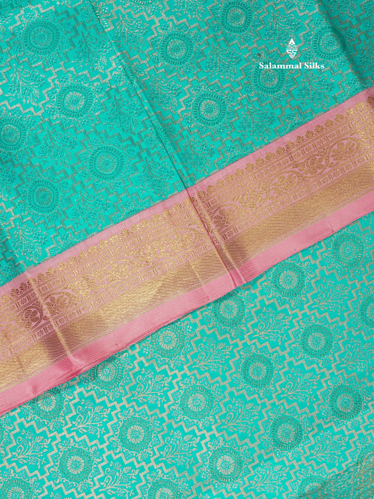Sky Blue Pure Kanjivaram Silk Saree 3G Zari with Contrast Baby Pink Border