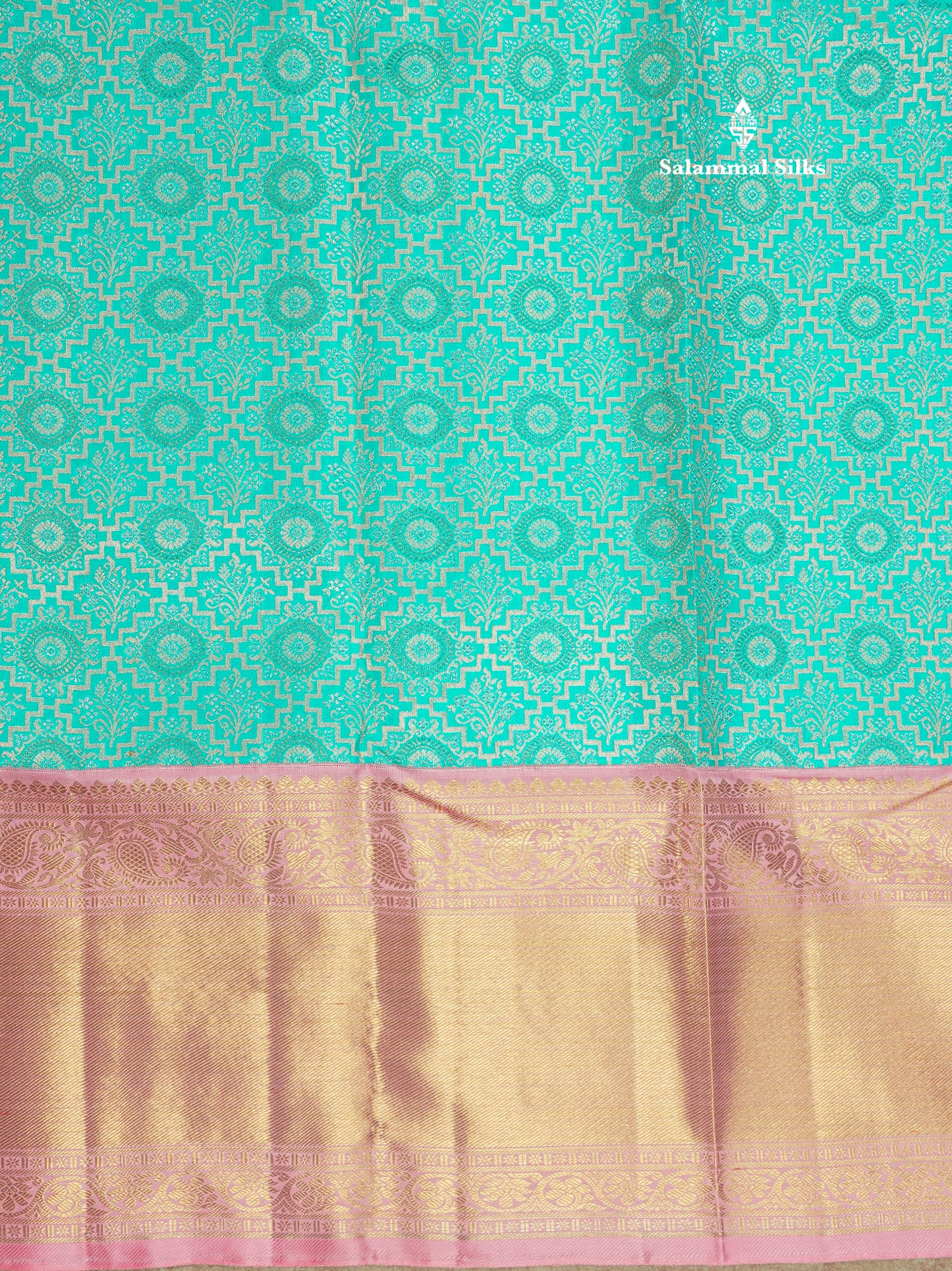 Sky Blue Pure Kanjivaram Silk Saree 3G Zari with Contrast Baby Pink Border