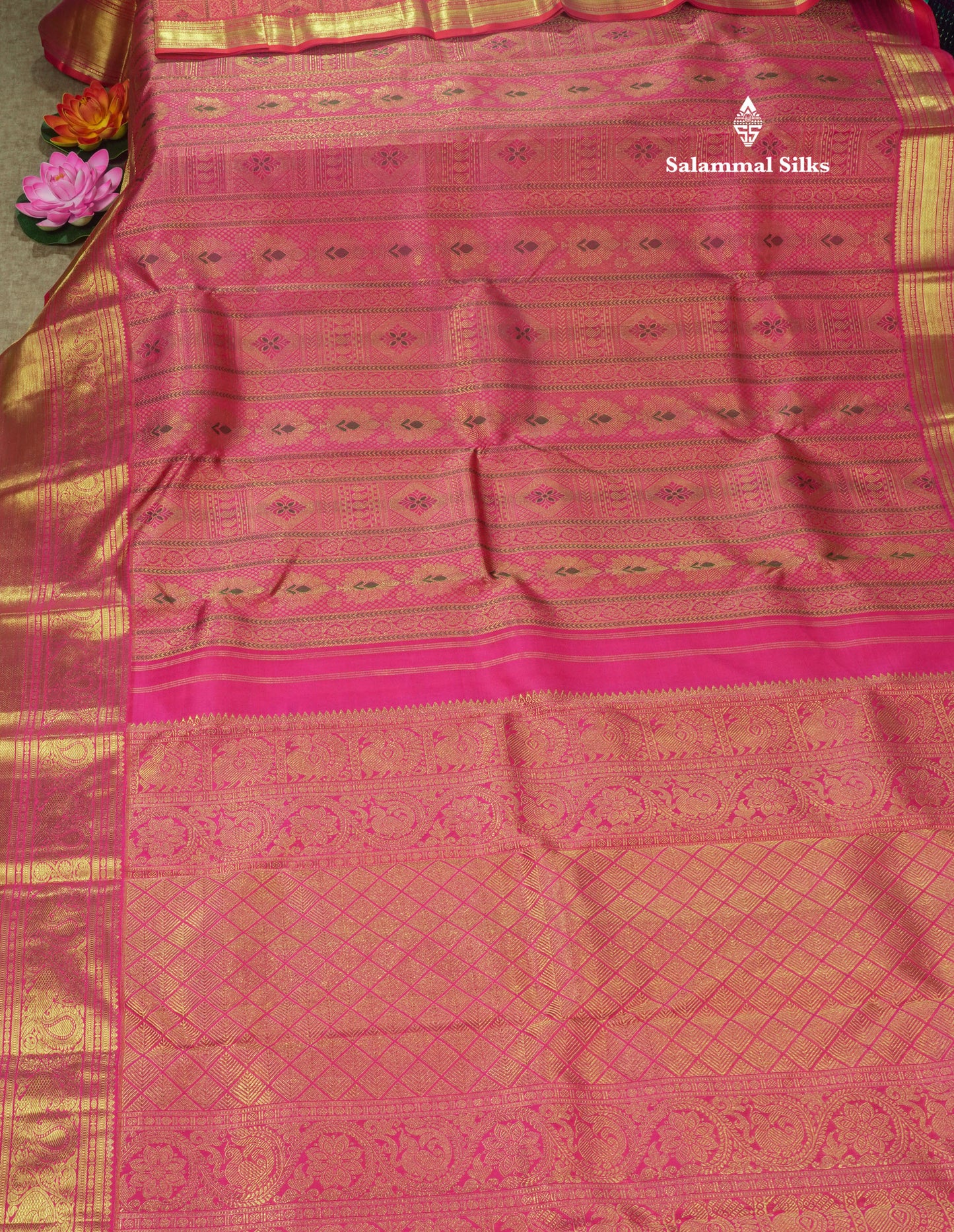 Meenakari Work Pink Shade Pure Kanjivaram Silk Saree Pure zari (3G) with Traditional Gold Zari Border