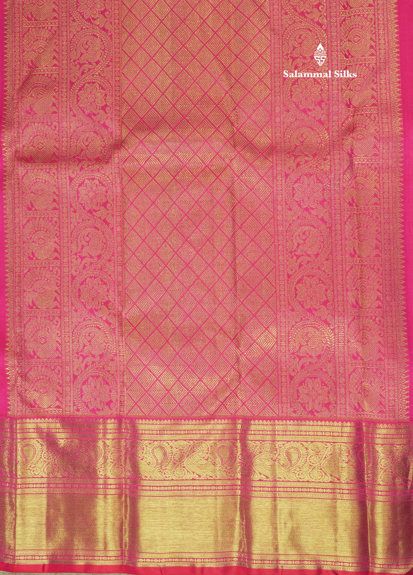 Meenakari Work Pink Shade Pure Kanjivaram Silk Saree Pure zari (3G) with Traditional Gold Zari Border