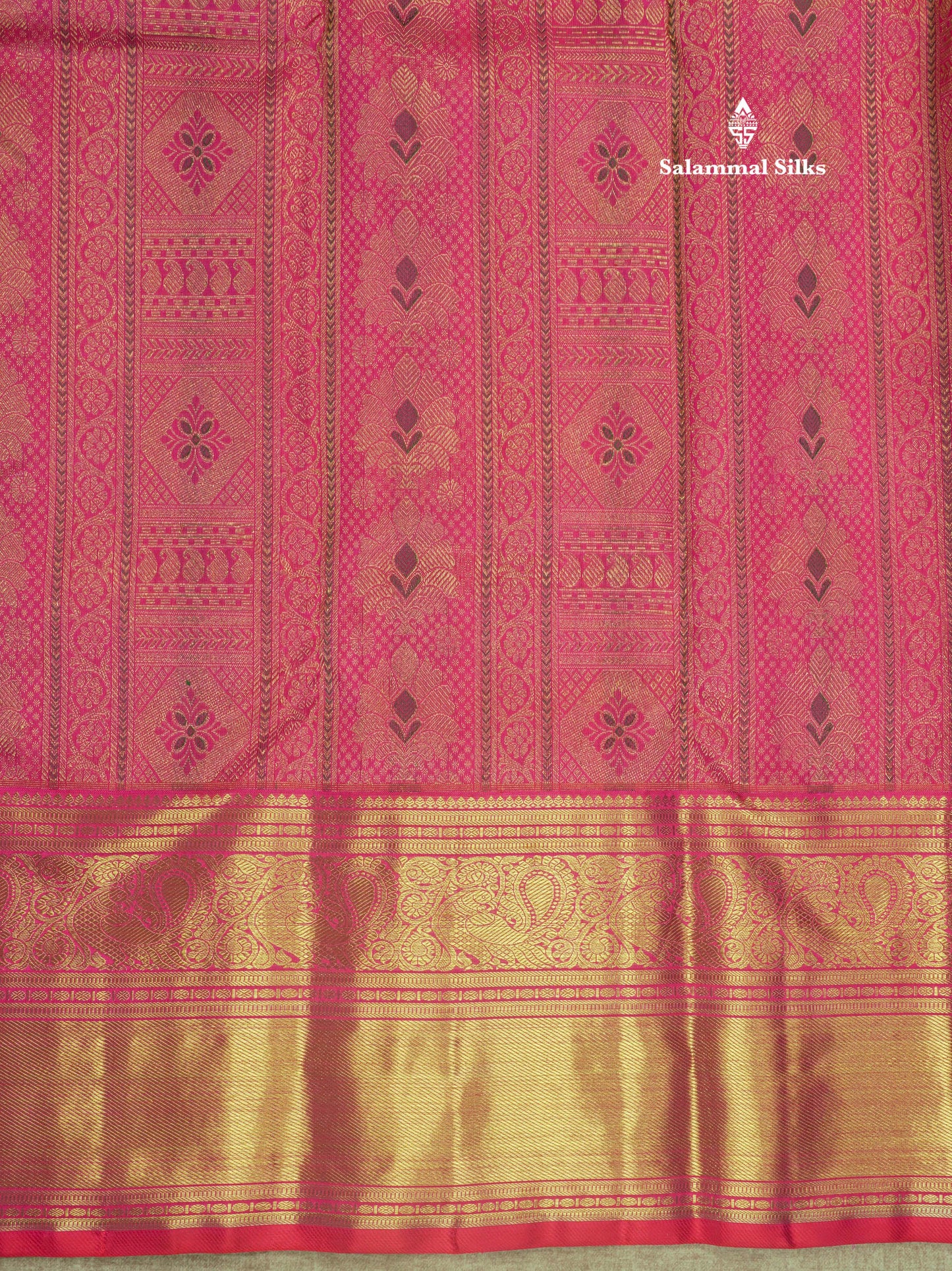 Meenakari Work Pink Shade Pure Kanjivaram Silk Saree Pure zari (3G) with Traditional Gold Zari Border