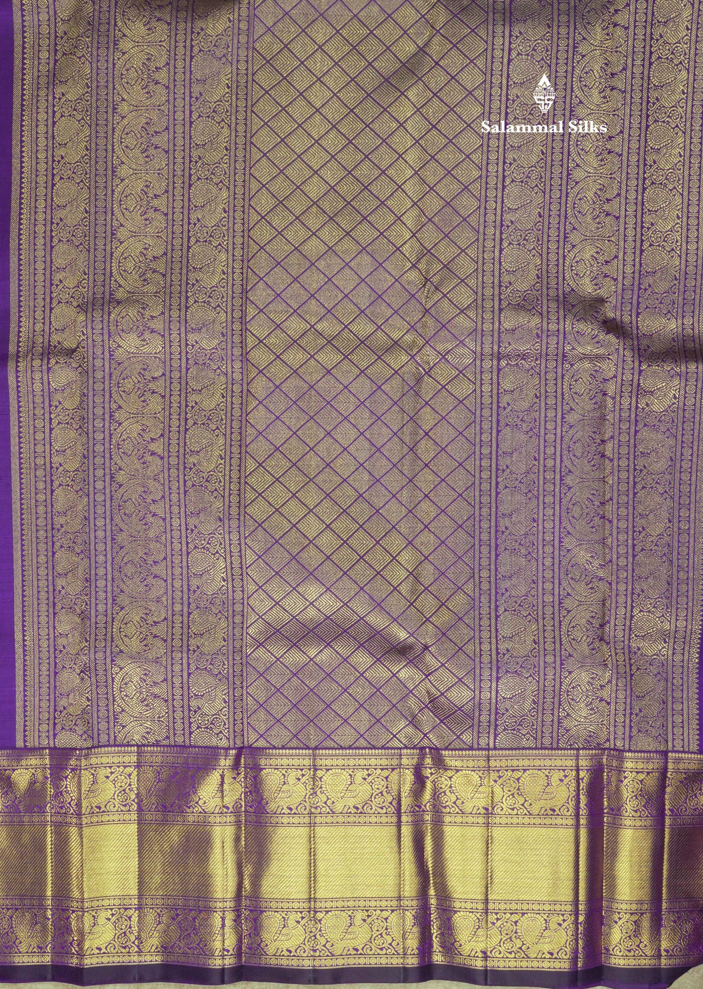 Violet Colour Kanjivaram Pure Silk Saree 3G Zari with Traditional Long Size Border