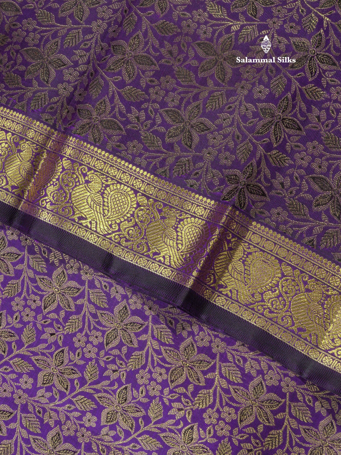 Violet Colour Kanjivaram Pure Silk Saree 3G Zari with Traditional Long Size Border