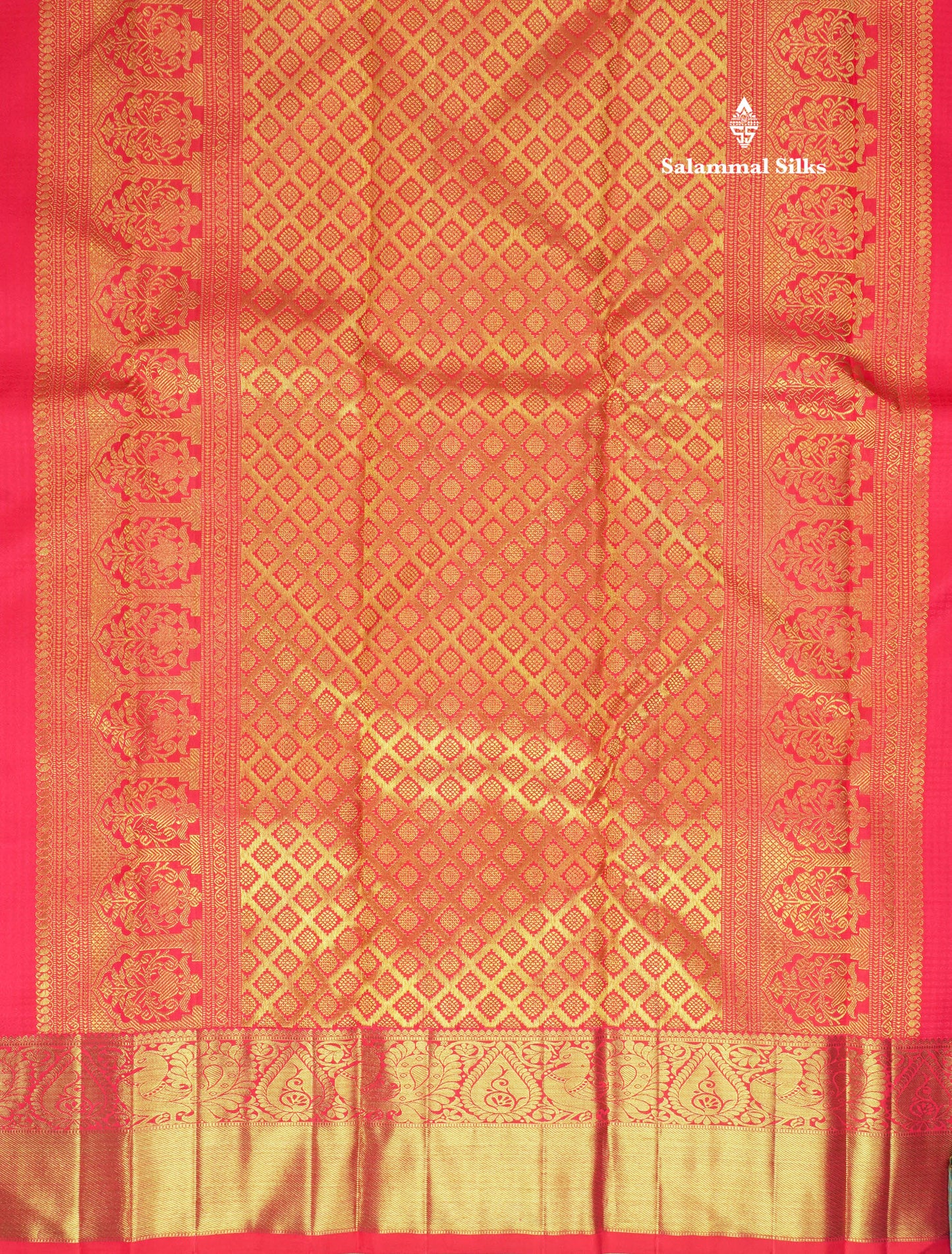 Reddish Pink Pure Kanjivaram Silk Saree 3G Zari with Traditional Gold Zari Border