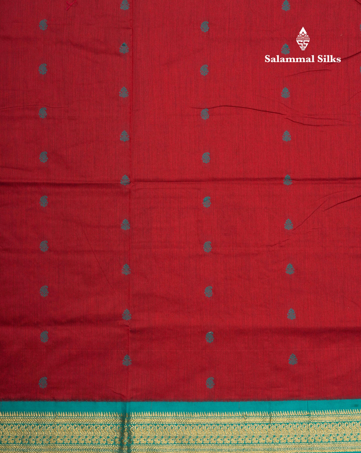 Reddish Maroon Kalyani Cotton Saree With Contrast Peacock Green Border