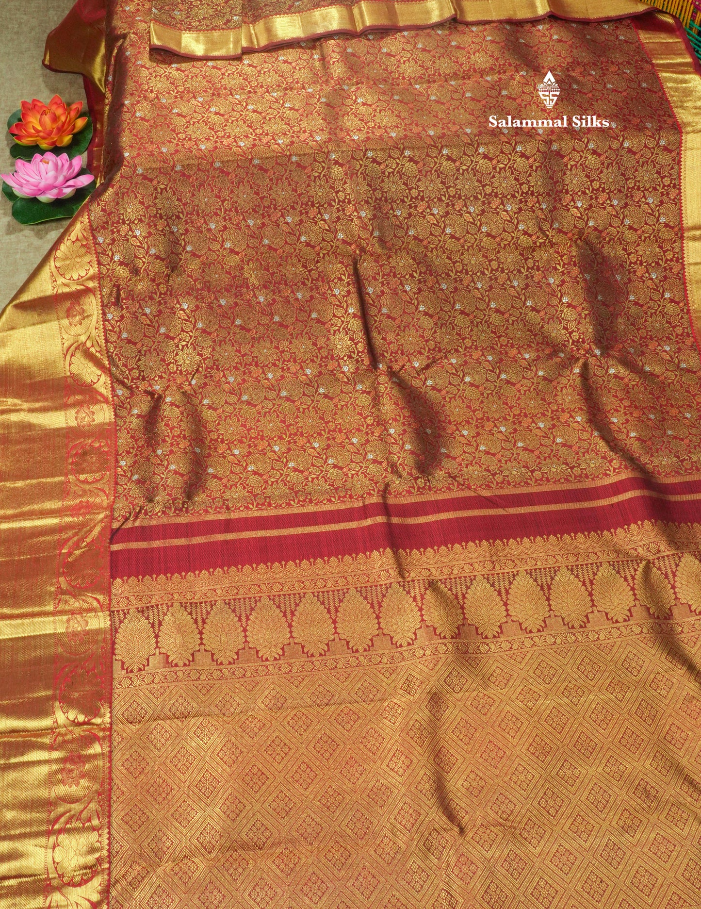 Pure Zari Dark Maroon Pure Kanjivaram Silk Saree With Meenakari work