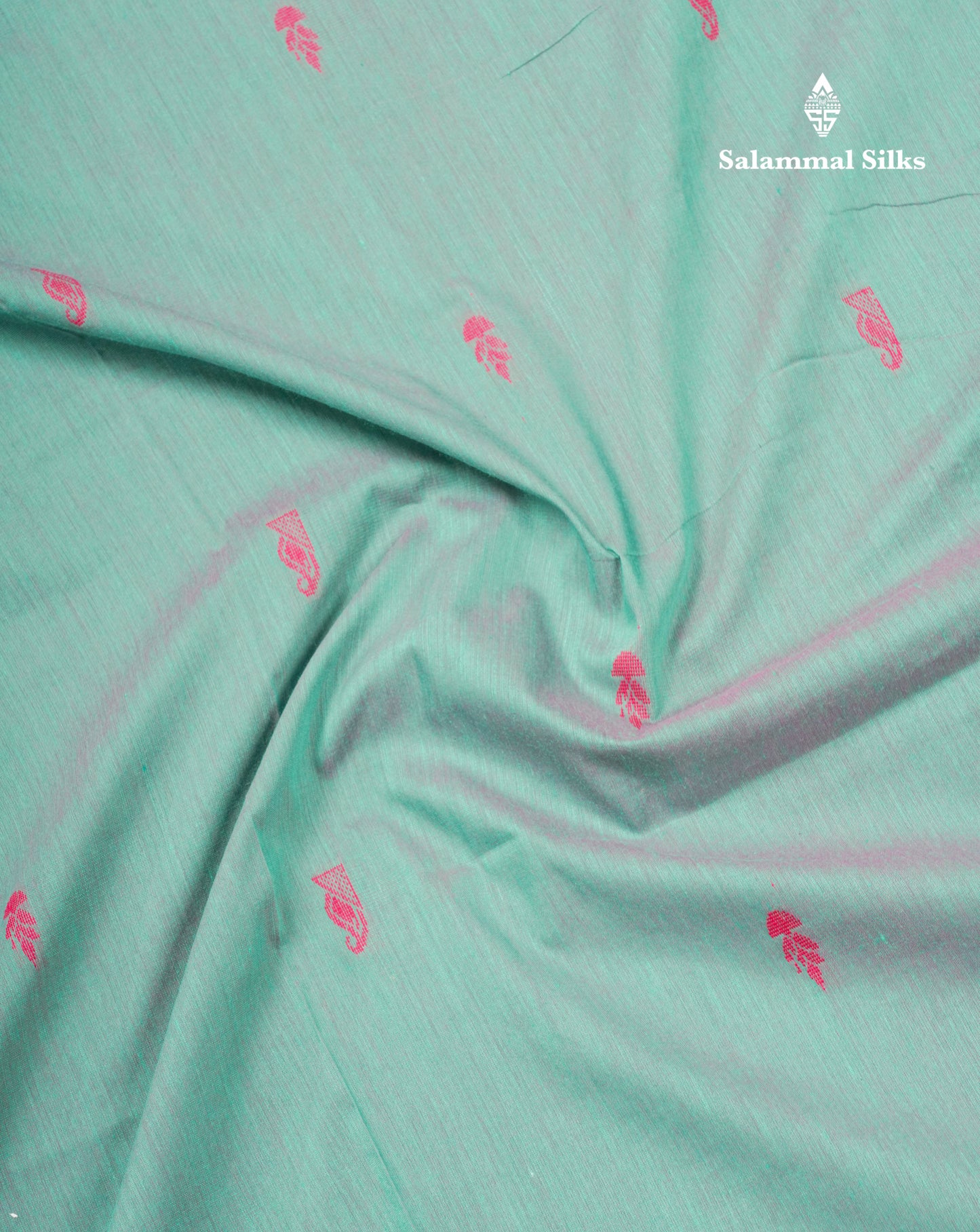 Dual Tone Green Kalyani Cotton Saree With Contrast Magenta Pink Border