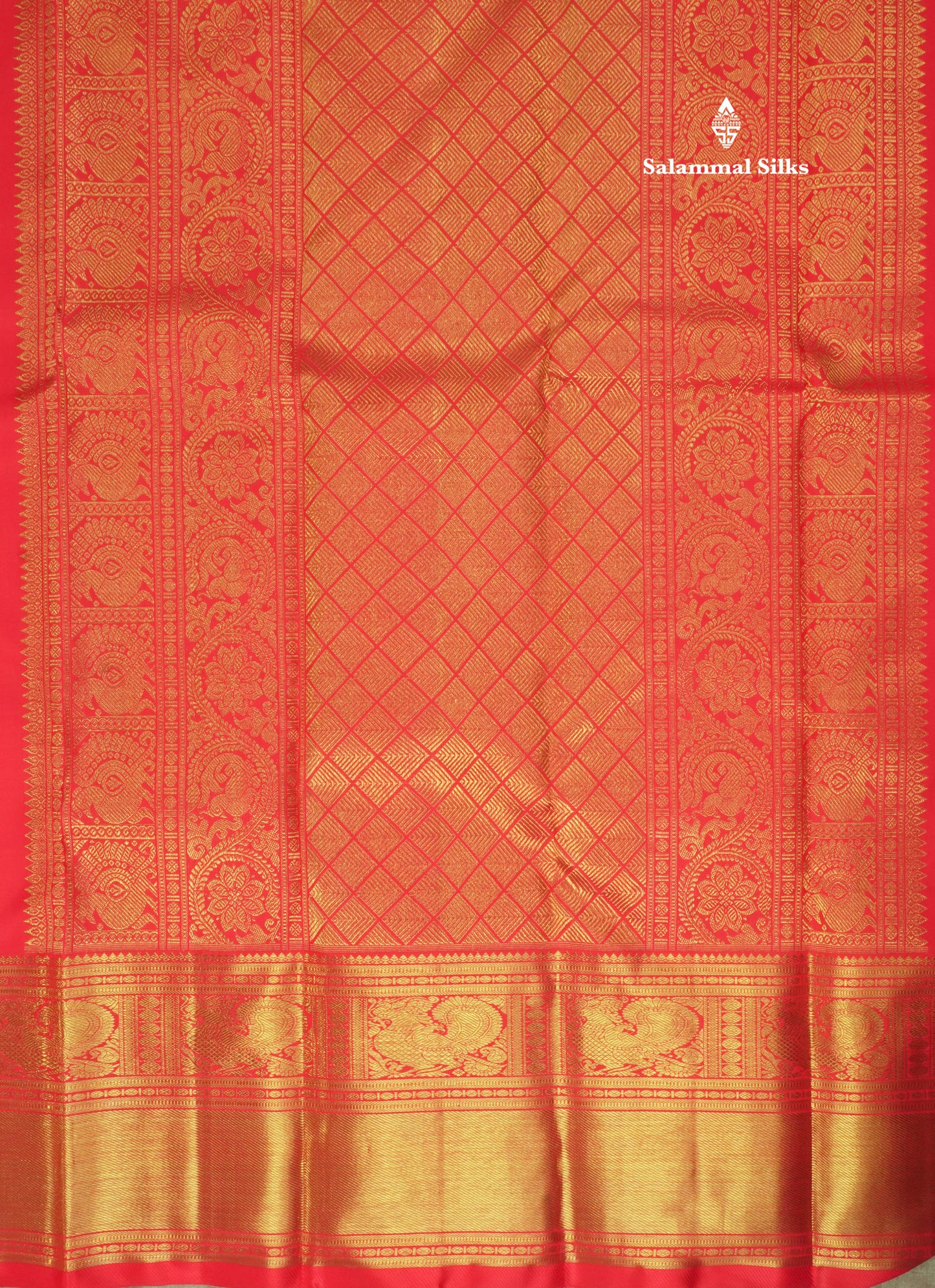 Chilly Red Pure Kanjivaram Silk Saree Pure zari (3G) with Traditional Gold Zari Border