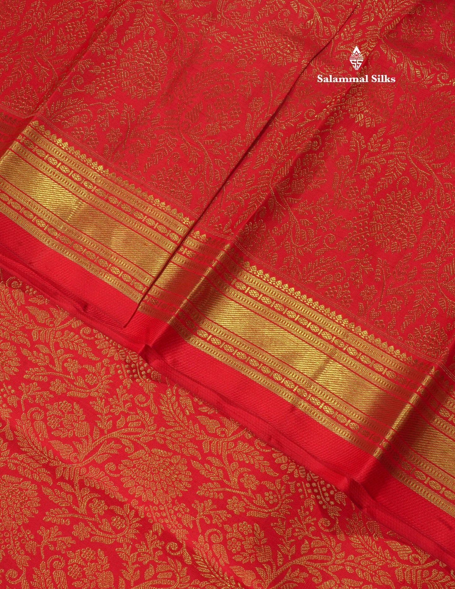 Chilly Red Pure Kanjivaram Silk Saree Pure zari (3G) with Traditional Gold Zari Border