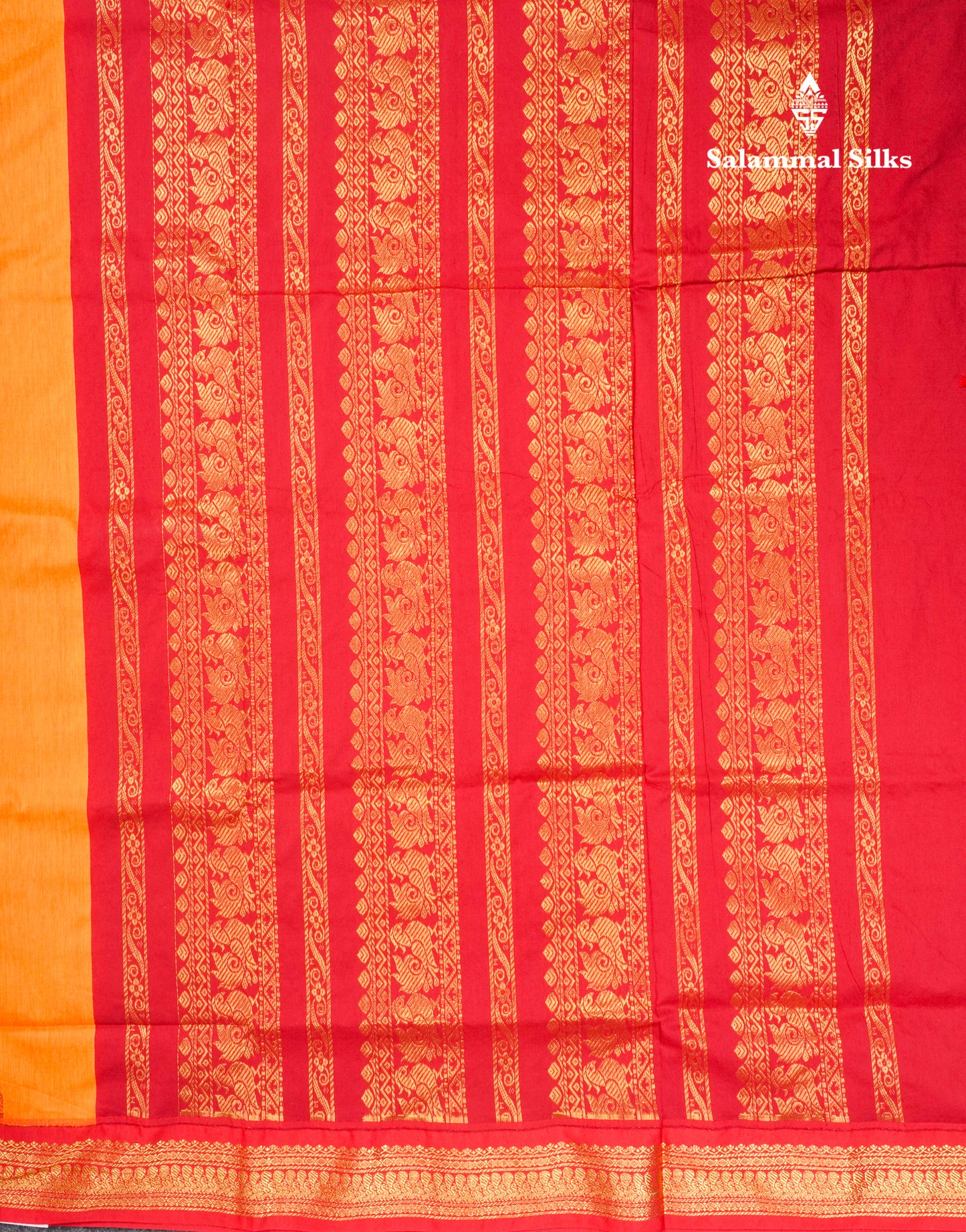 Mango Yellow Kalyani Cotton Saree With Contrast Red Border