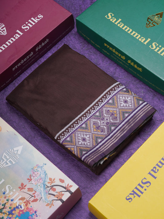 Brown Colour Plain Semi Dola Silk With Ajirah Print Border