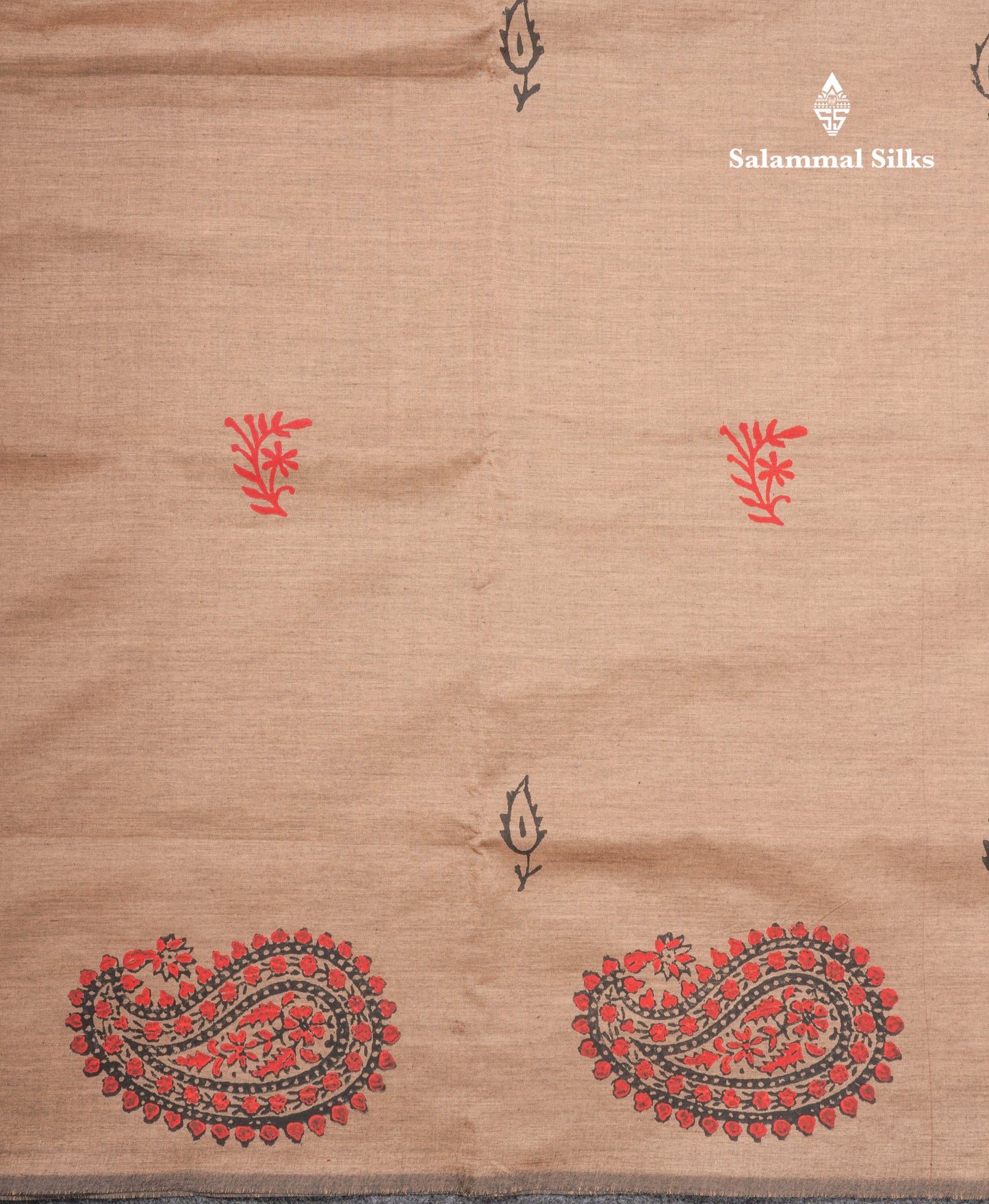 Sandal South Cotton Printed Saree With Contrast Maroon Blouse