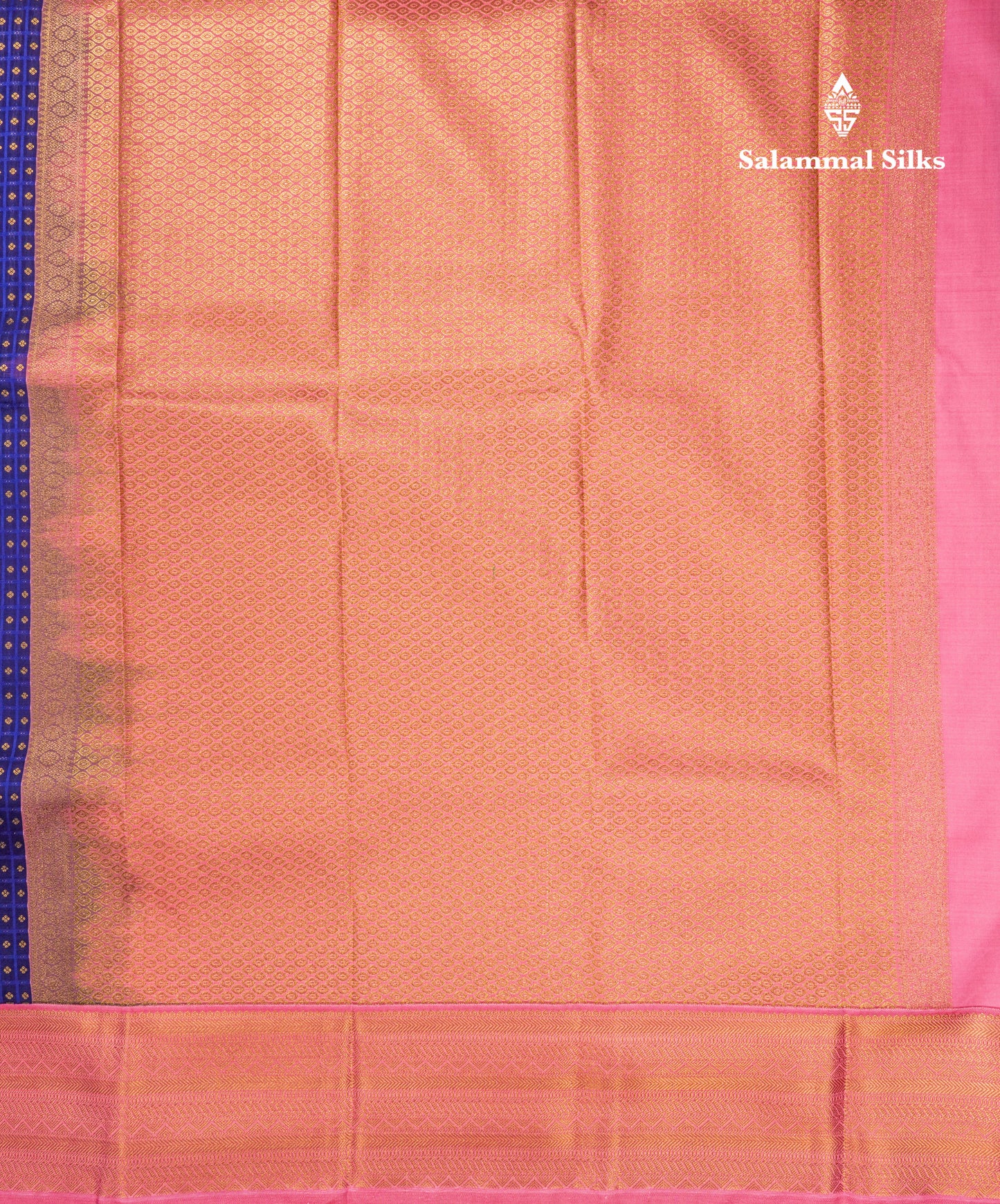 1000 Buttas Navy Blue Semi Silk Saree With Contrast Baby Pink Border