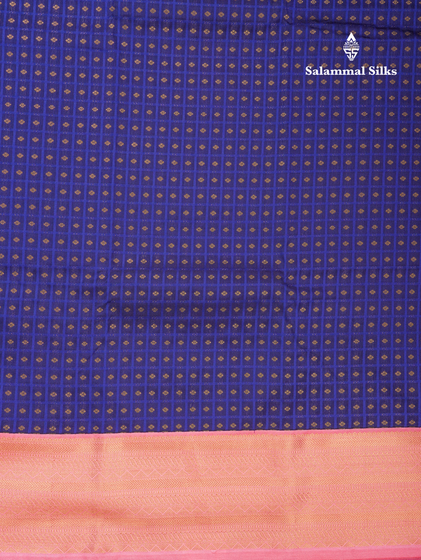 1000 Buttas Navy Blue Semi Silk Saree With Contrast Baby Pink Border