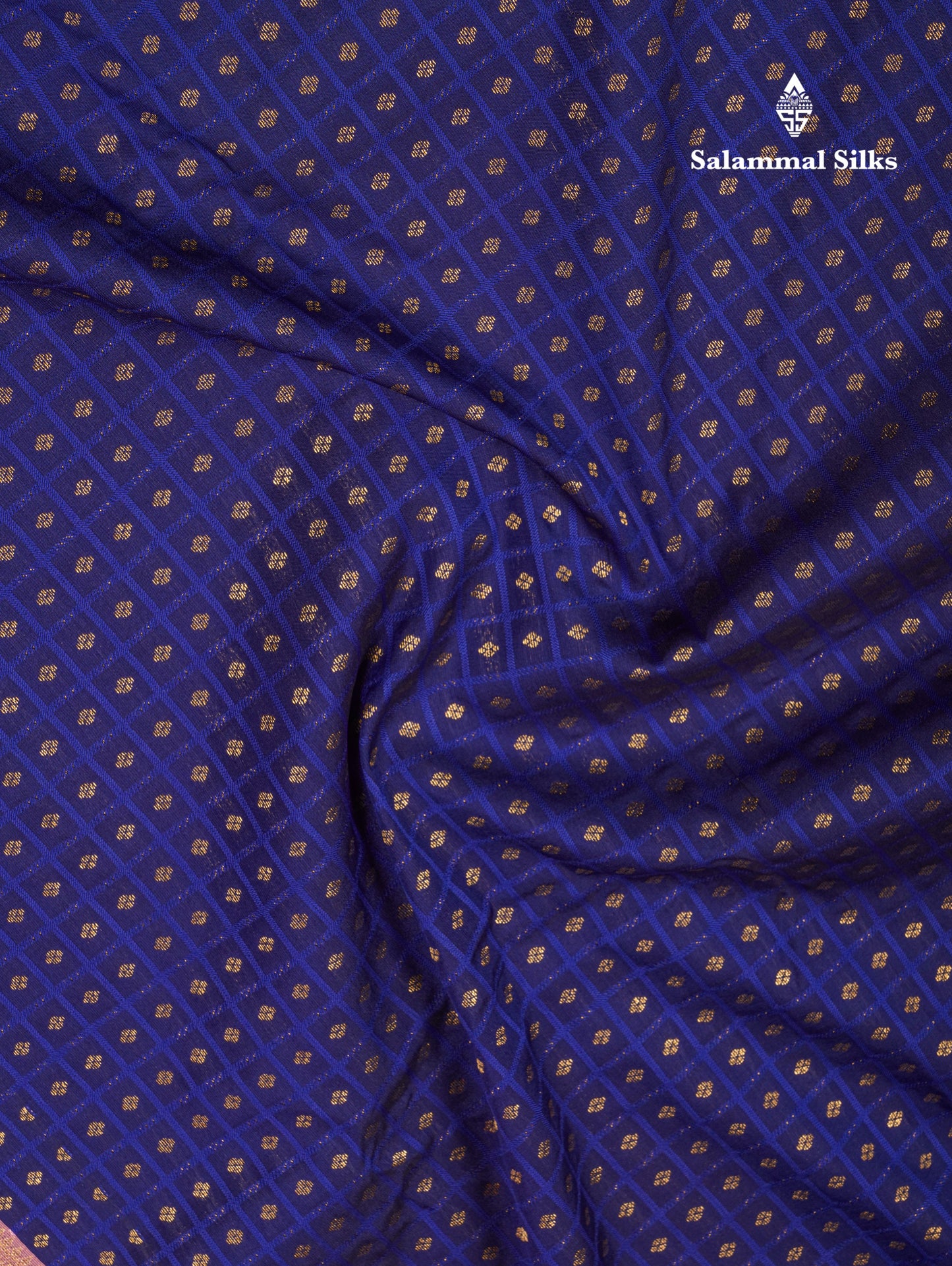 1000 Buttas Navy Blue Semi Silk Saree With Contrast Baby Pink Border