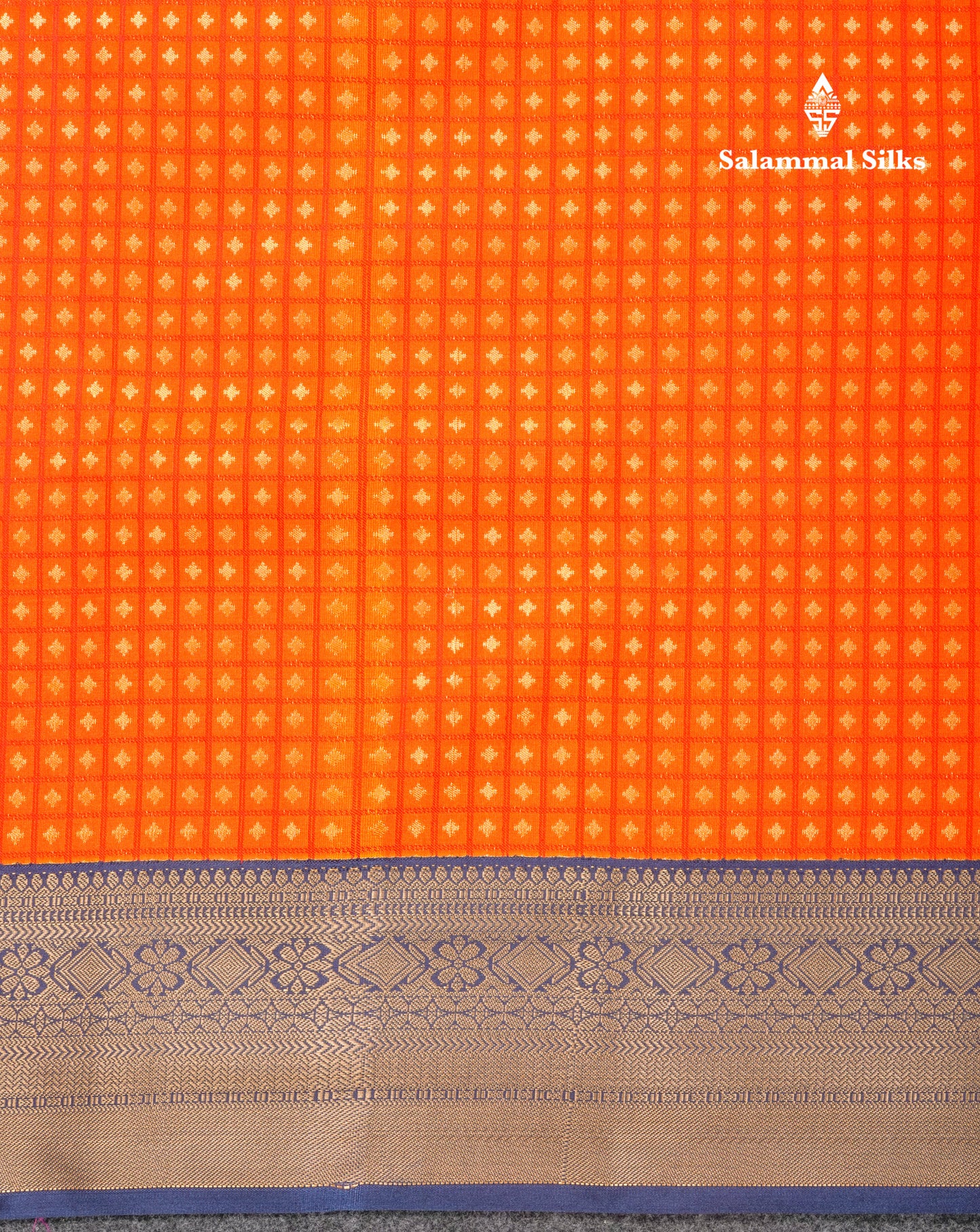 1000 Buttas Grey White Semi Silk Saree With Contrast Navy Blue Border