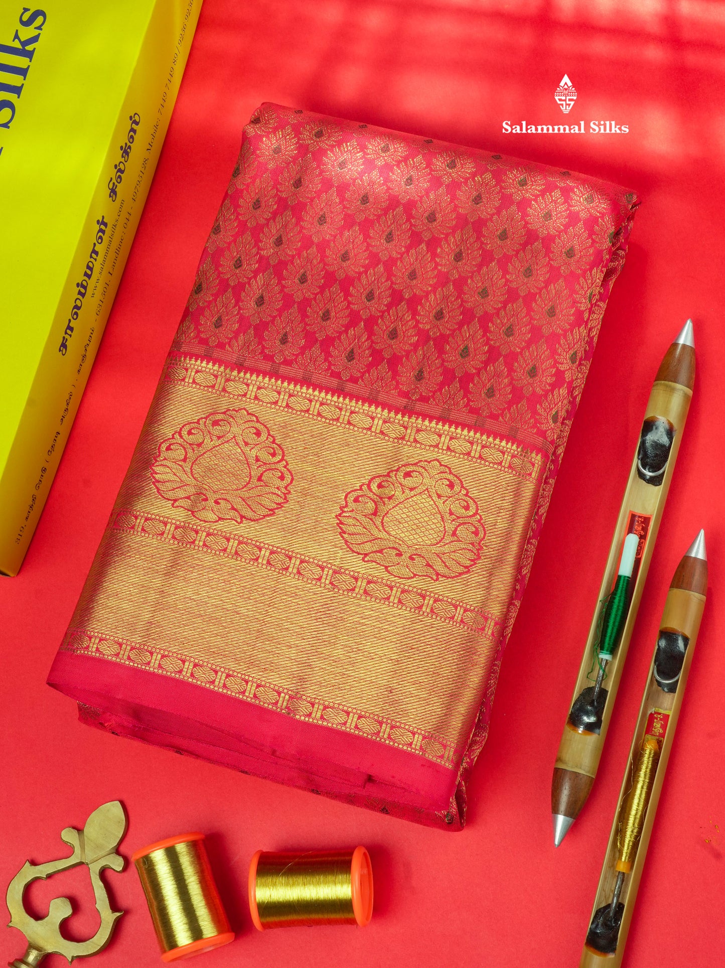 Reddish Pink Meenakari Work Pure Kanjivaram Silk Saree 3G Zari with Traditional Gold Zari Border