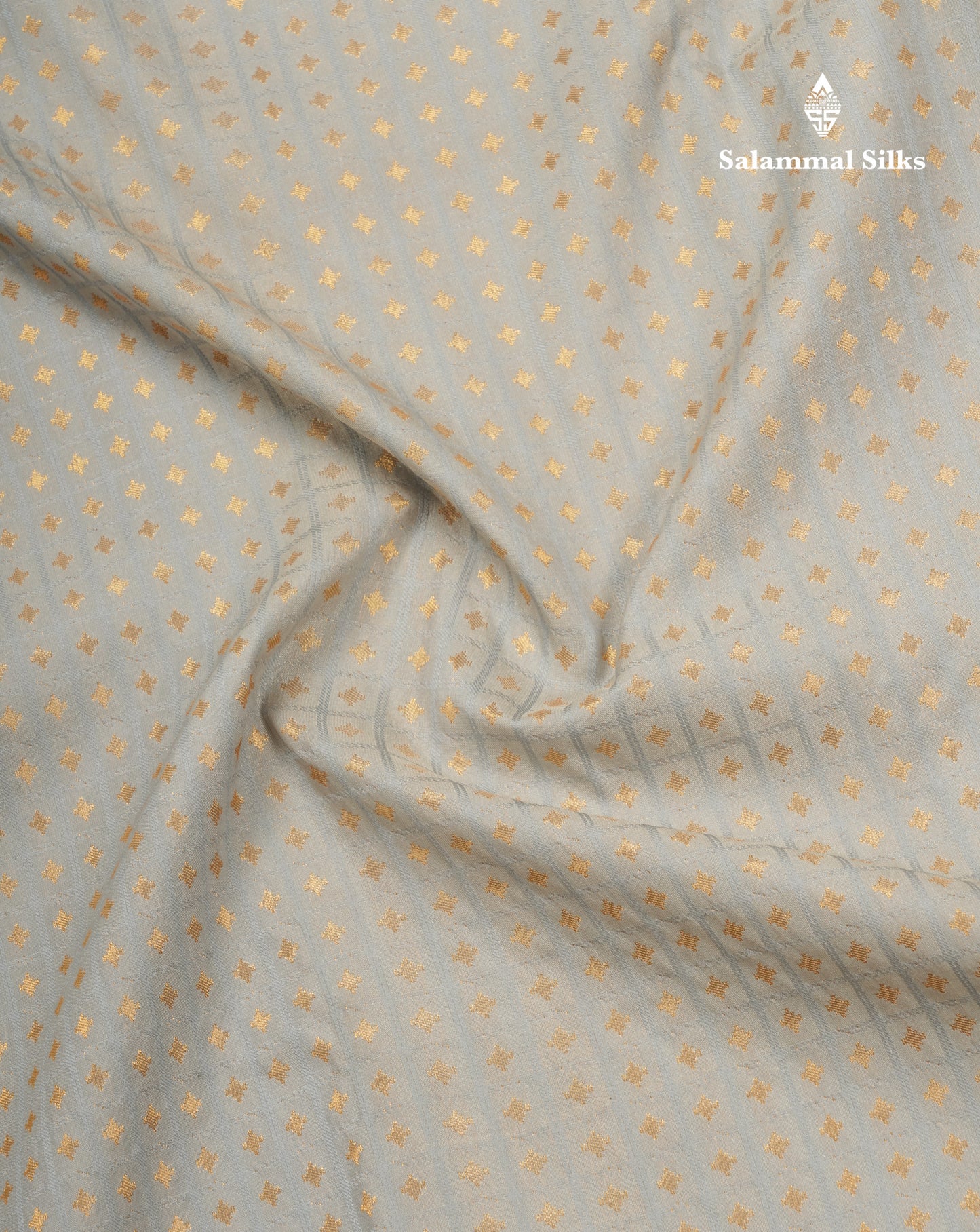 1000 Buttas Grey White Semi Silk Saree With Contrast Navy Blue Border