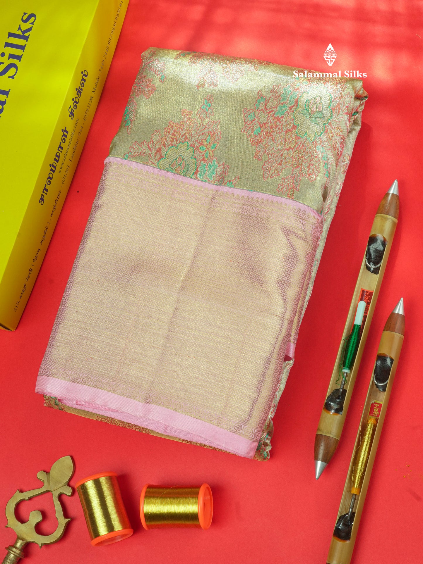 Pure Zari Multicolour Tissue Pure Kanjivaram Silk Saree With Contrast Baby Pink Border