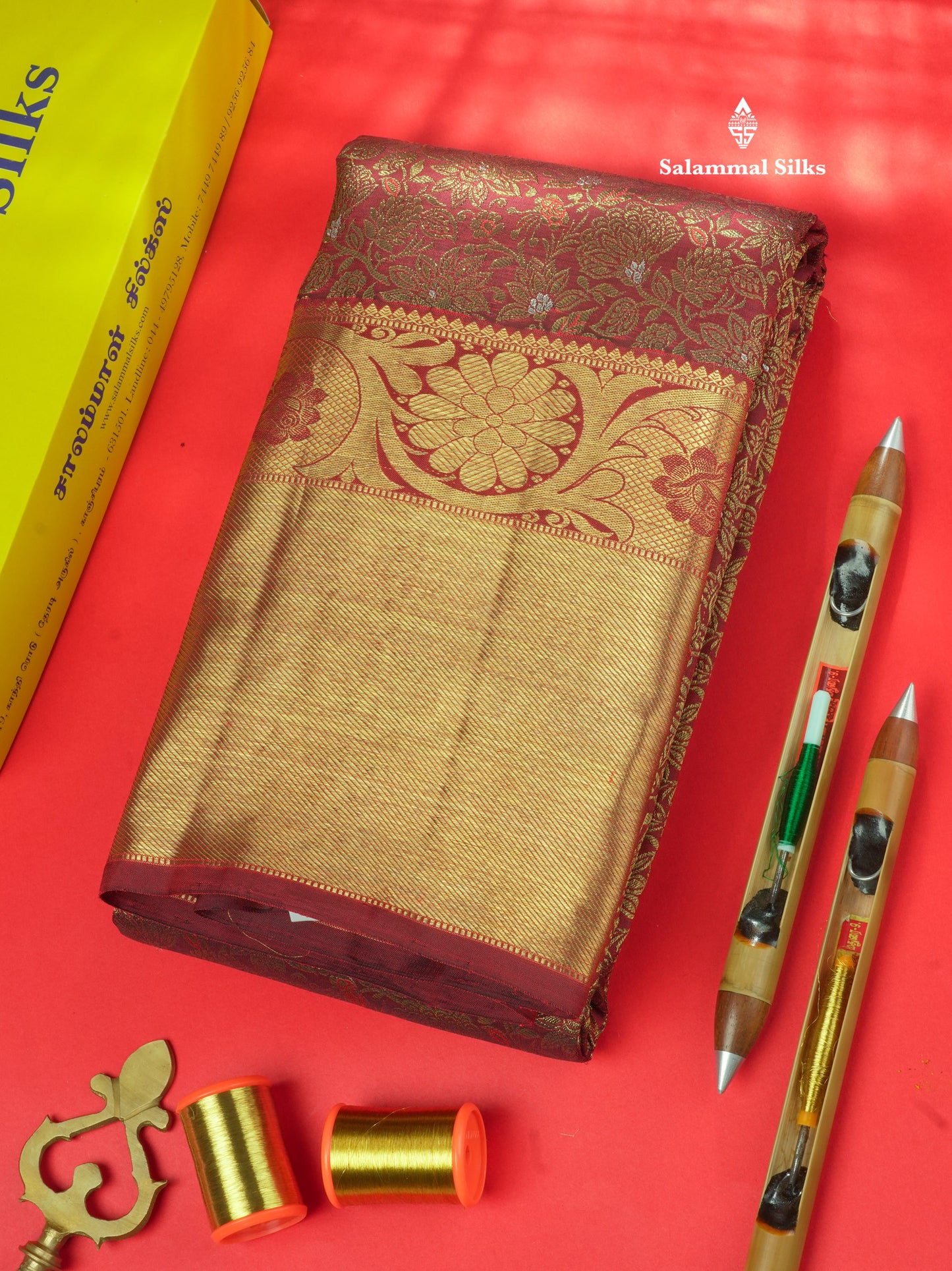 Pure Zari Dark Maroon Pure Kanjivaram Silk Saree With Meenakari work