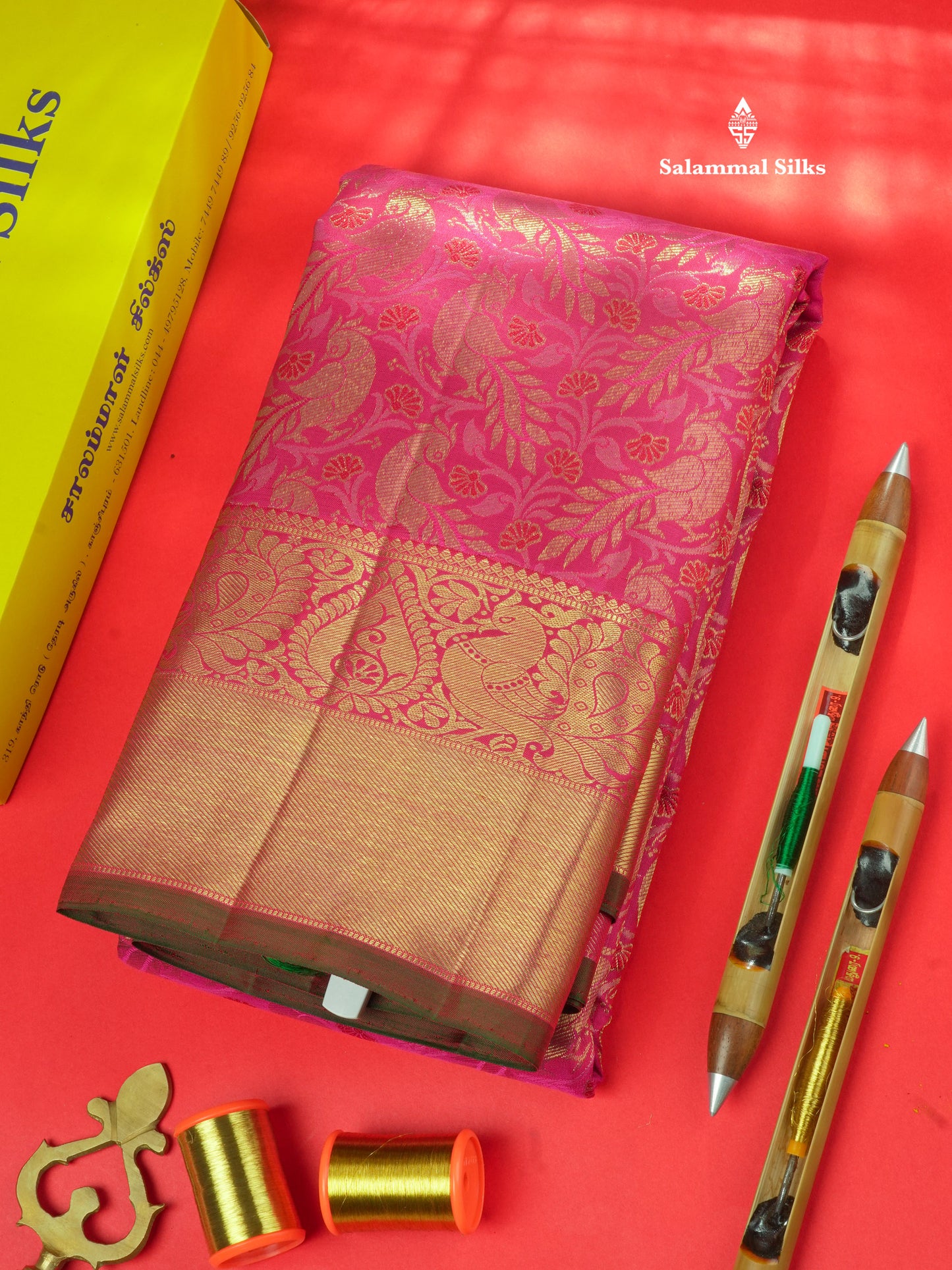 Pink Shade Pure Kanjivaram Silk Saree 3G Zari with Traditional Gold Zari Border