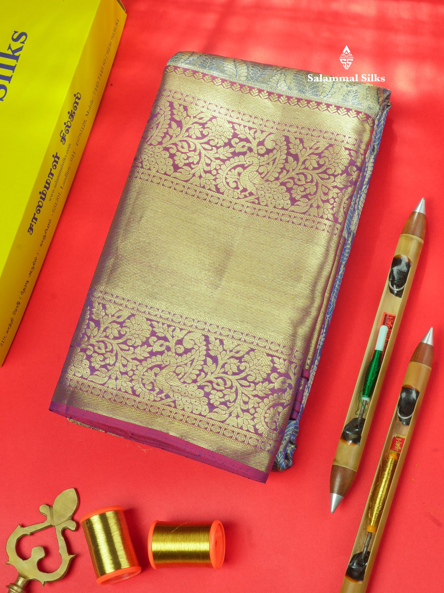Blue Colour Tissue Pure Kanjivaram Silk Saree with Gold Zari Long Border