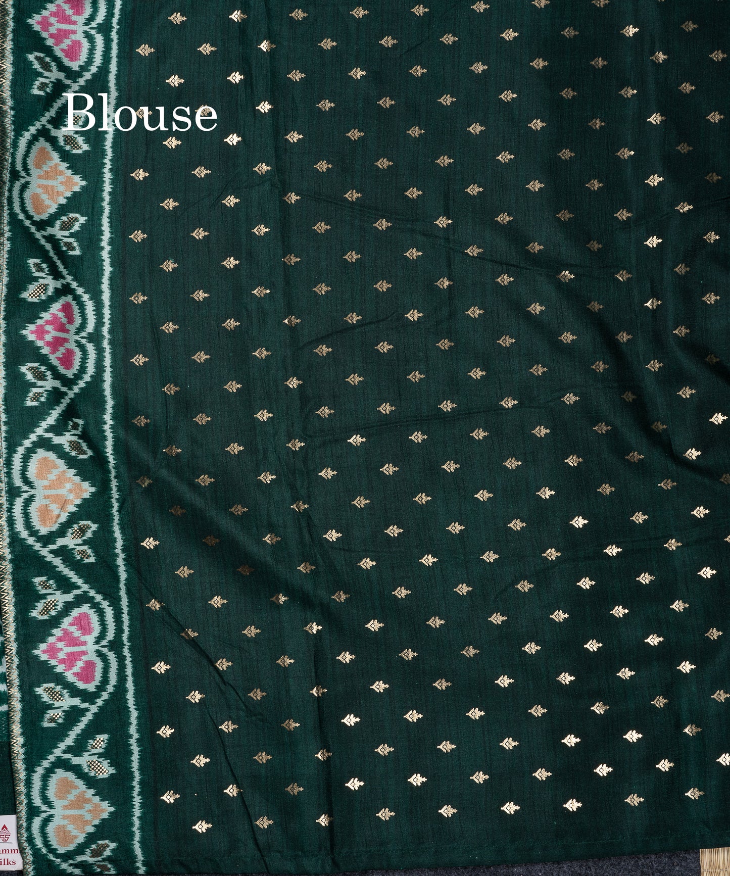 Beautiful Peach Ikkat Dola Fancy Saree With Bottle Green Border