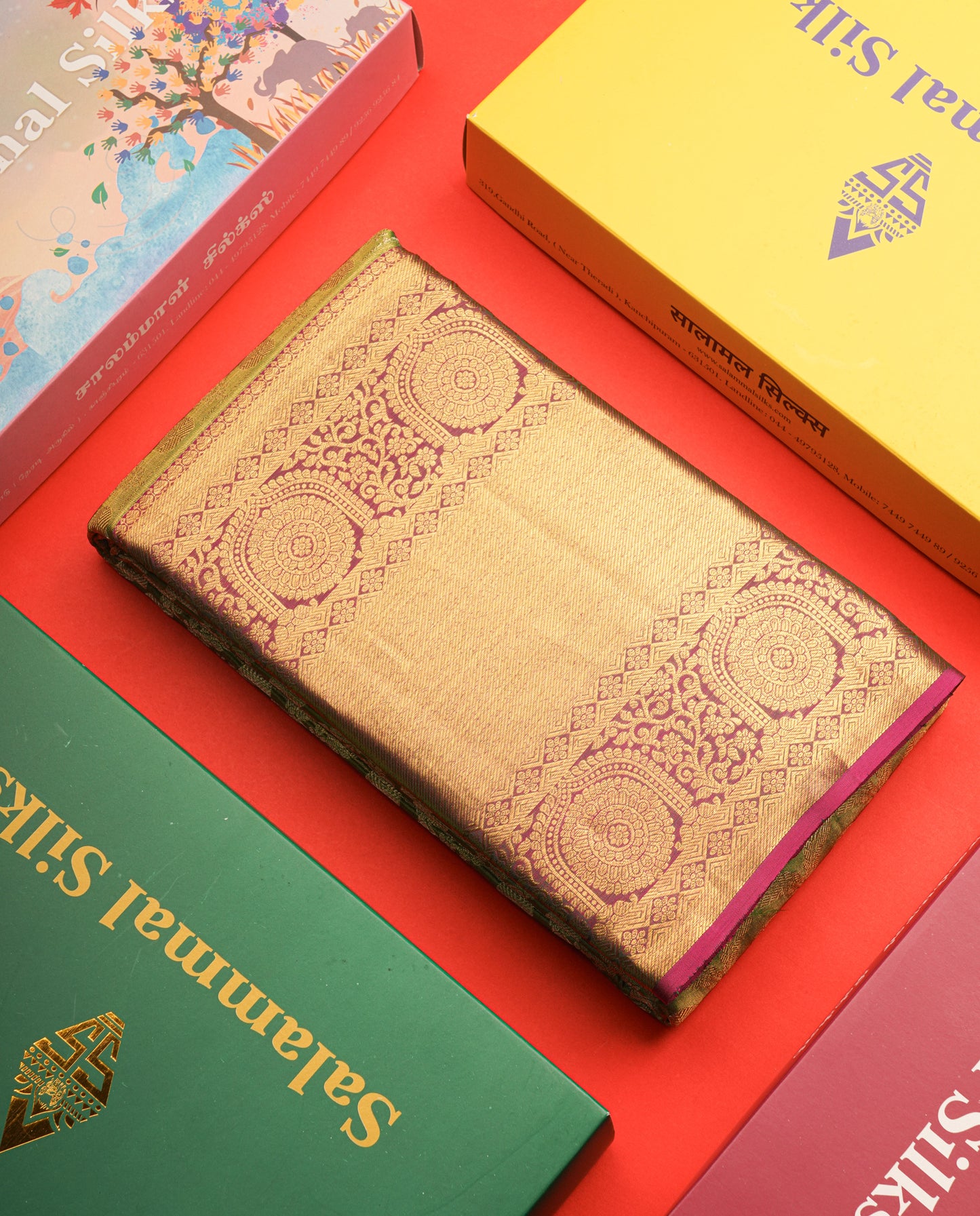 Light Green Tissue Pure Kanjivaram Silk Saree with Contrast Magenta Pink Border