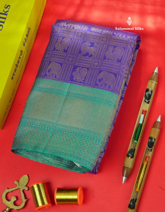 Violet Colour Pure Kanjivaram 2G Zari Silk Saree With Dual Tone Border