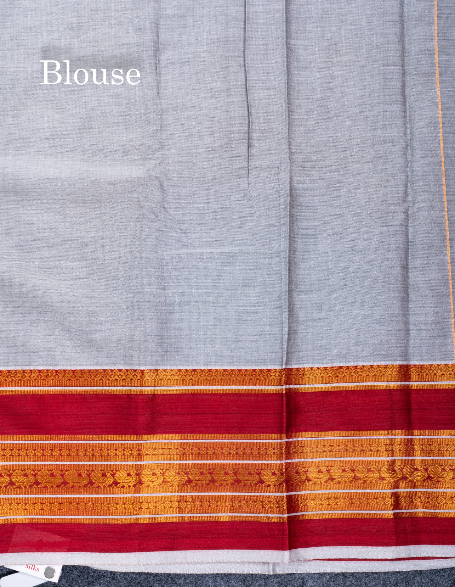 Grey White Plain Semi Cotton Saree With Contrast Maroon Traditional Border
