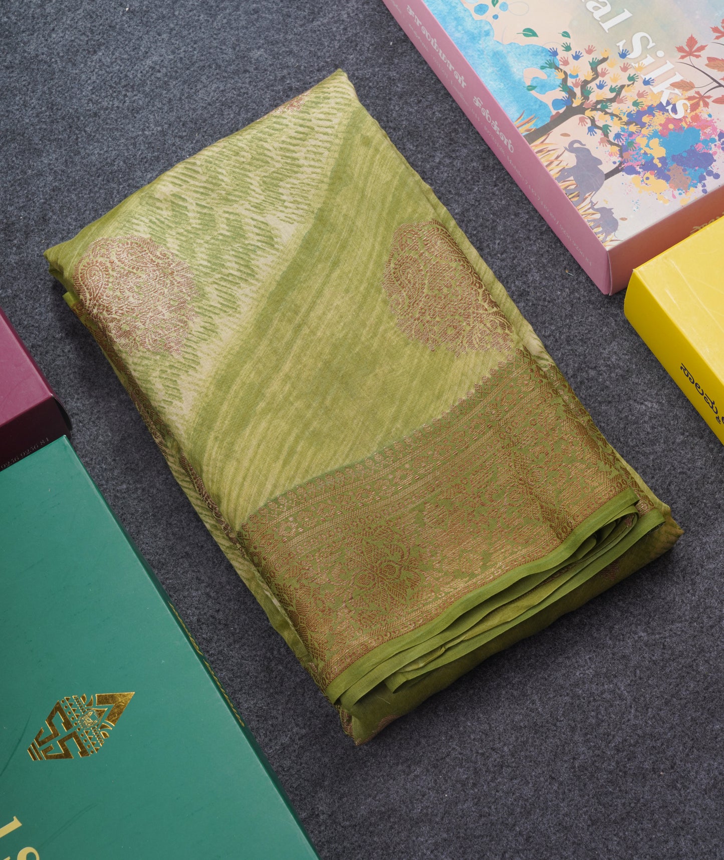Army Green Chanderi Cotton Saree With Grand Blouse