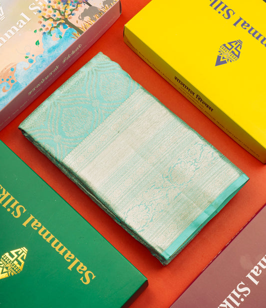 Beautiful Sea Green Bridal Pure Kanjivaram Silk Saree With Self Border