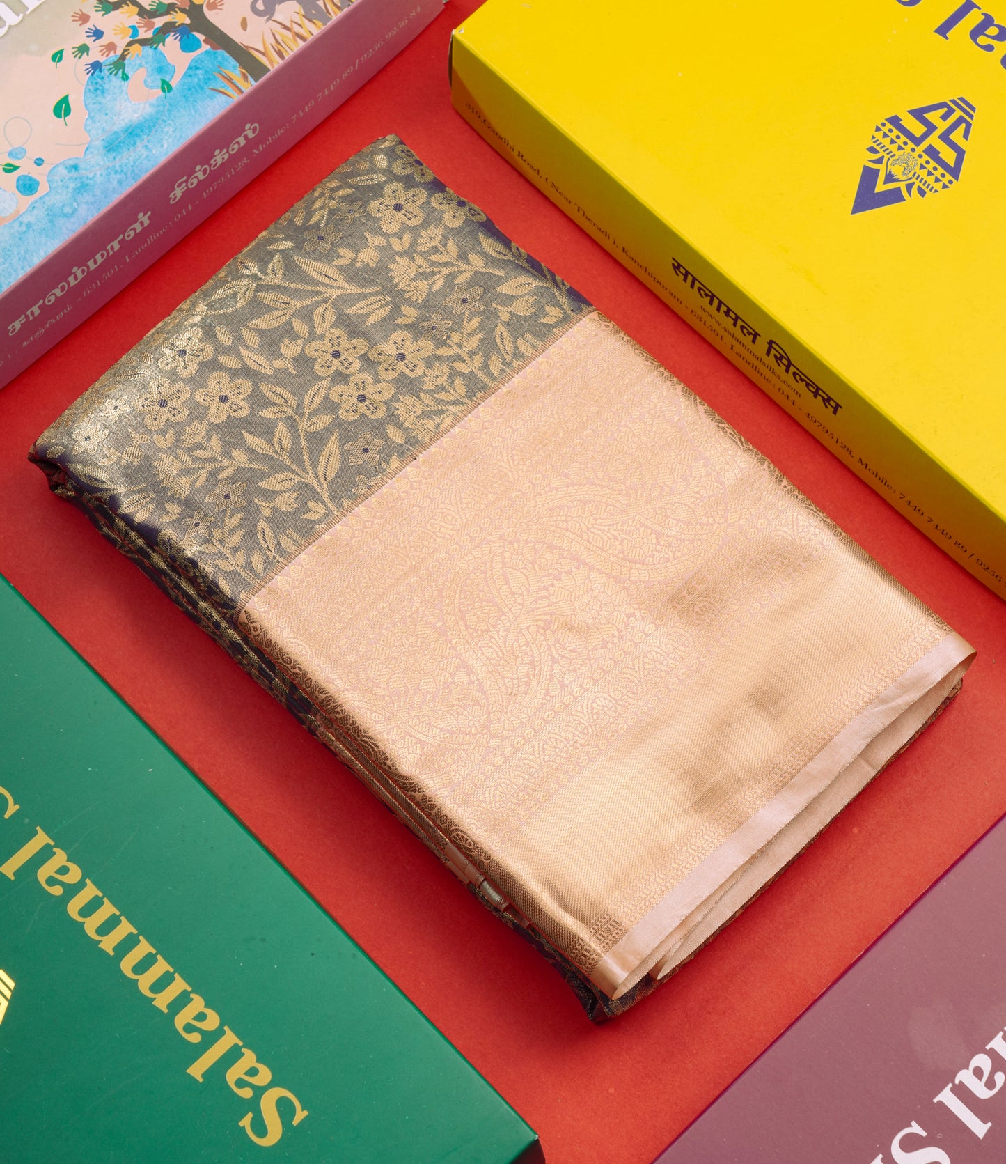 Blue Shade Bridal Tissue Semi Silk Saree With Contrast Peach Border