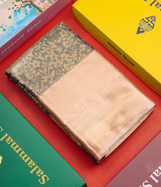 Blue Shade Bridal Tissue Semi Silk Saree With Contrast Peach Border