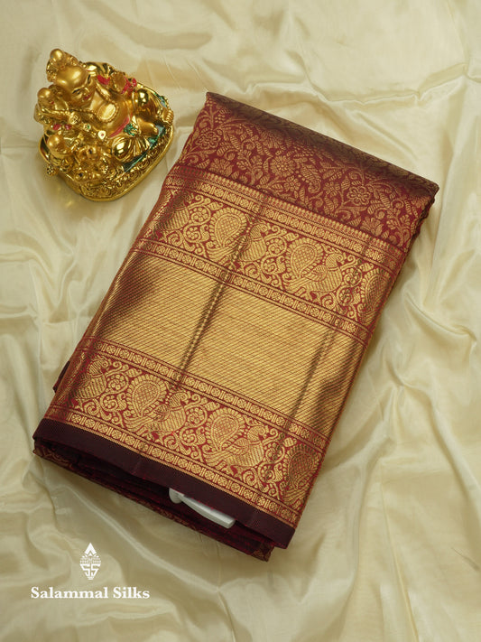 Dark Maroon Pure Kanjivaram Silk Saree (2G) Zari With TraditionalGold Zari Border
