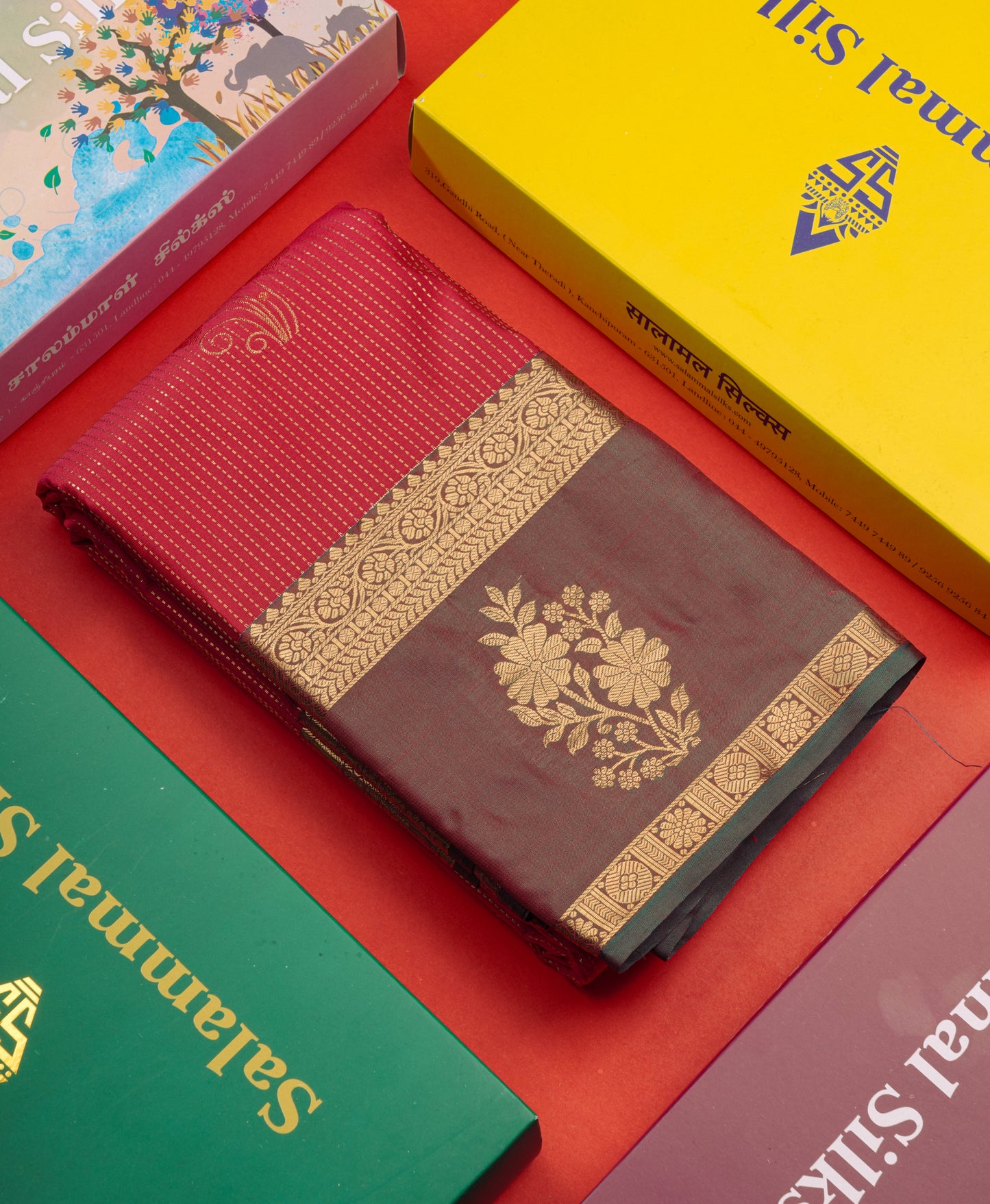 Chilly Red Semi Silk Saree With Contrast Dual Tone Maroon Fancy Border