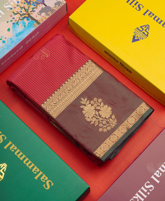 Chilly Red Semi Silk Saree With Contrast Dual Tone Maroon Fancy Border