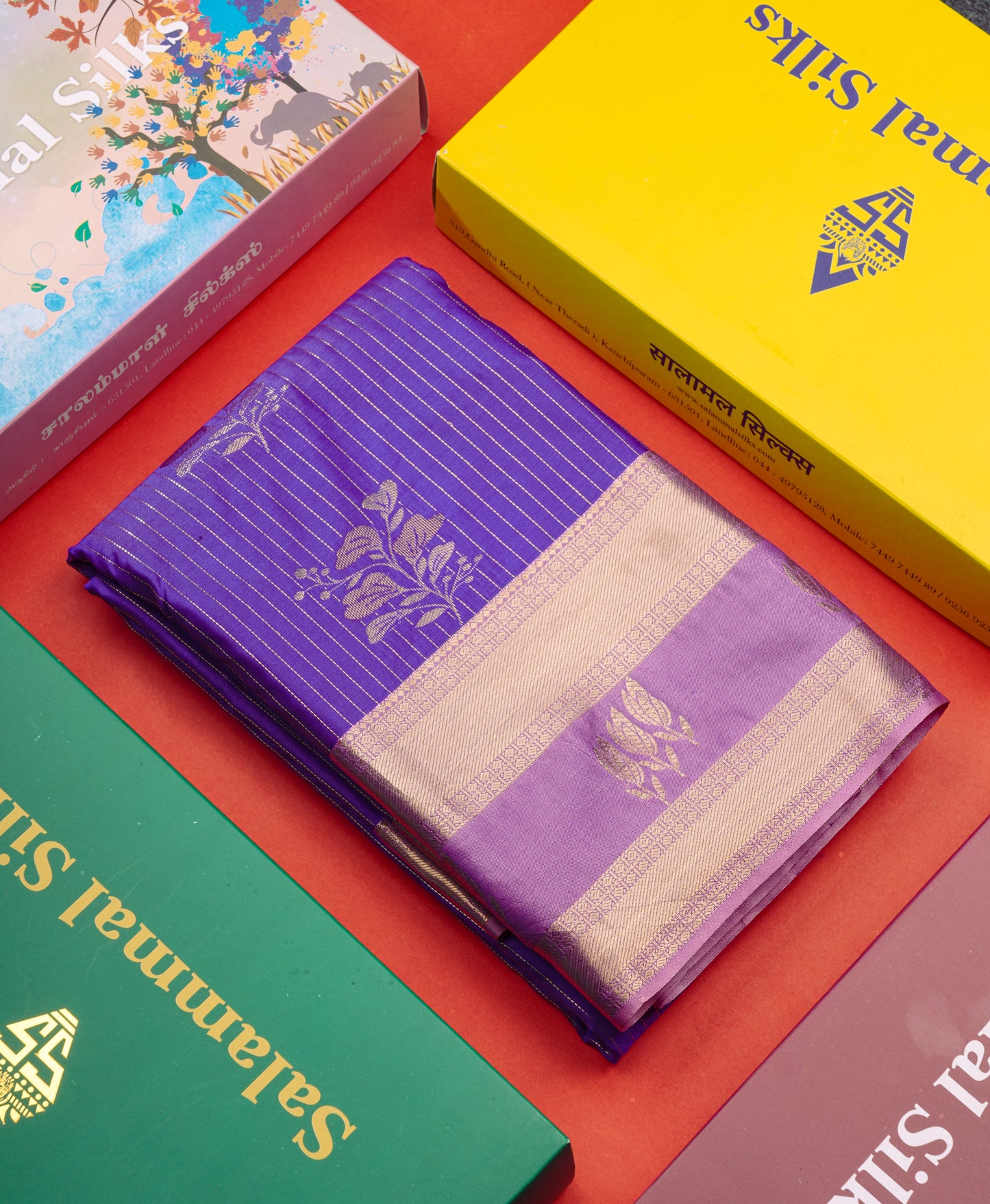 Violet Semi Silk Saree With Contrast Light Lavender Fancy Border