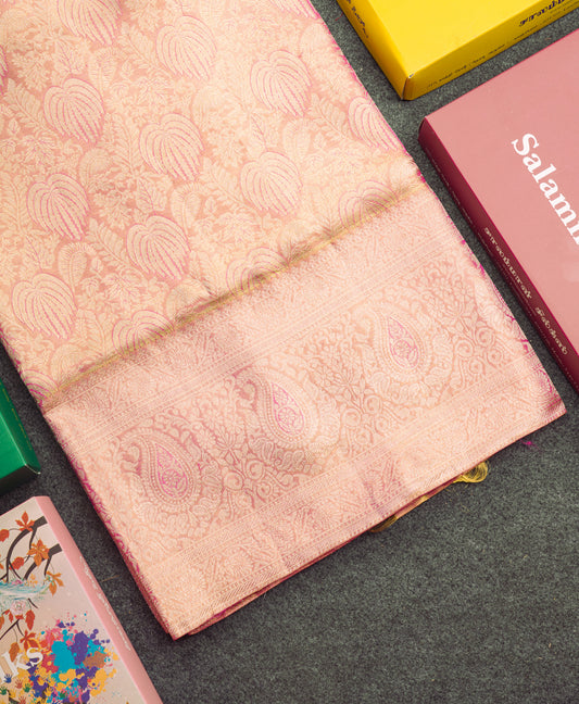 Light Pink Tissue Bridal Pure Kanjivaram Silk Saree With Self Border