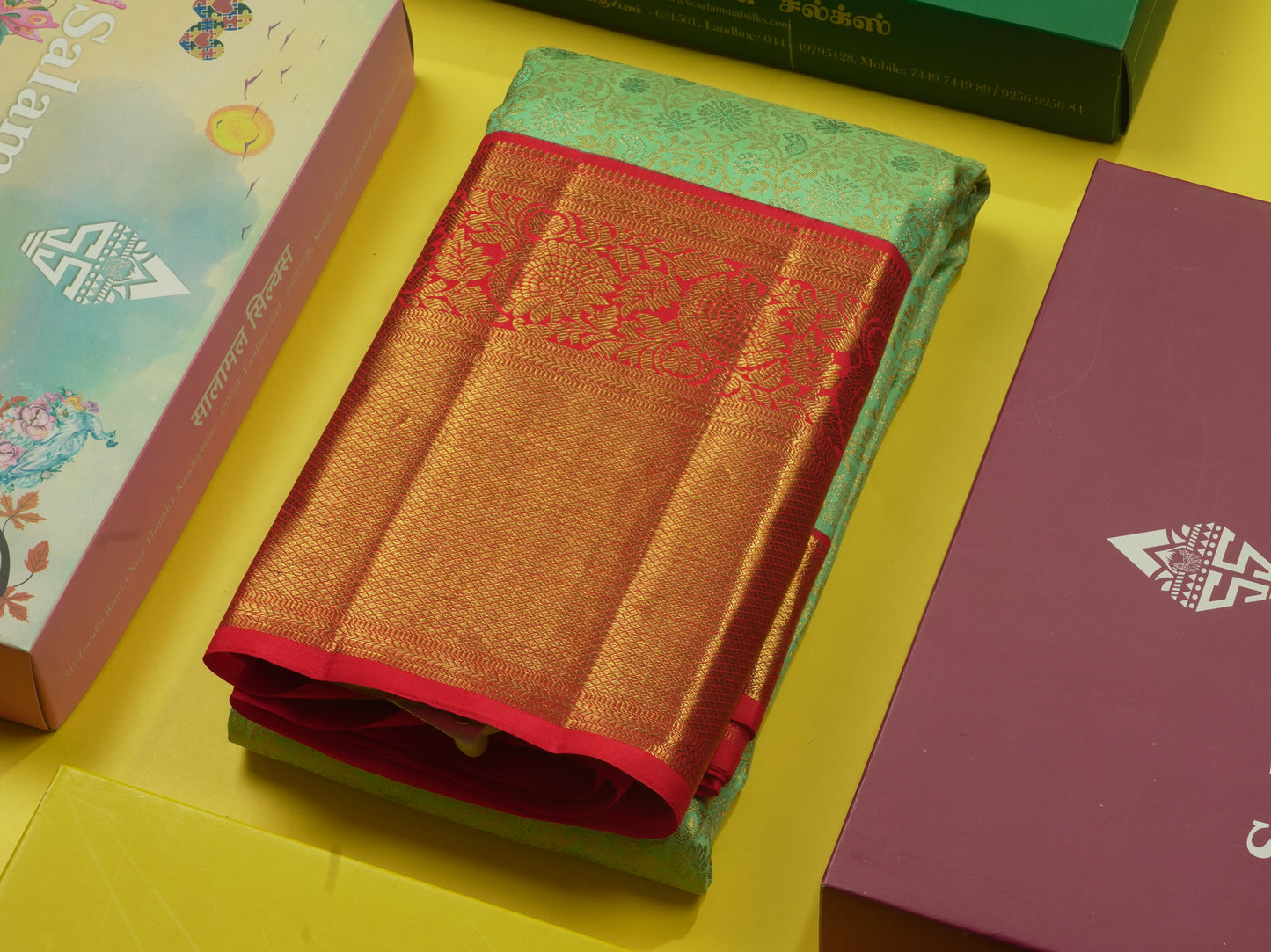 Rexona Green Pure Kanjivaram Silk Saree (2G) Zari With Contrast Red Border