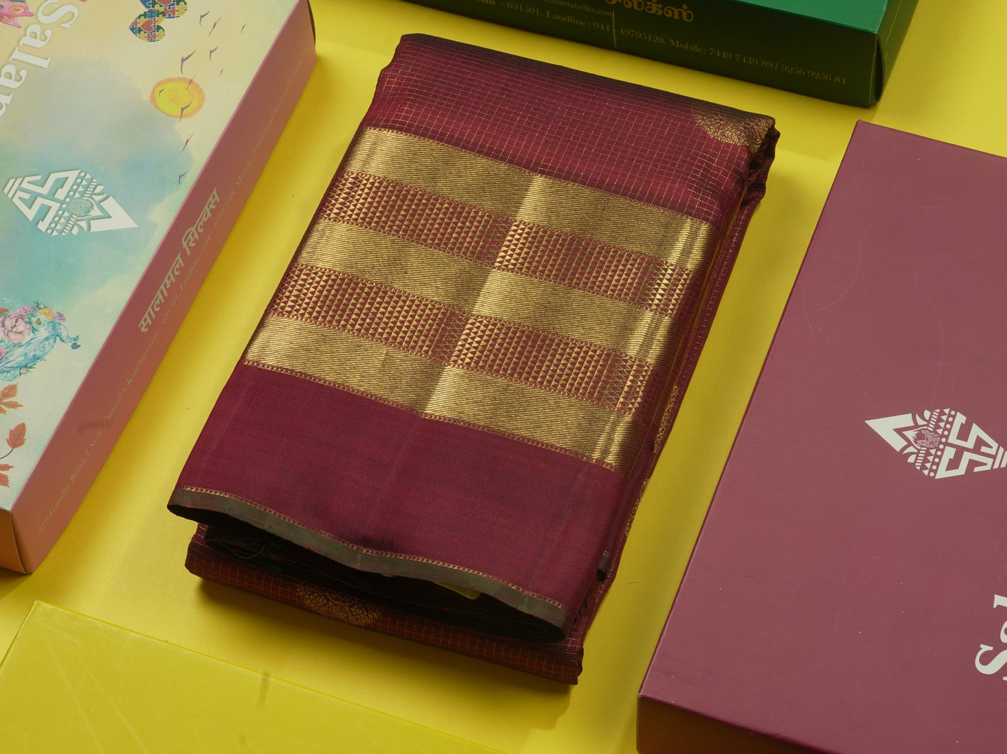 Pure Zari Beautiful Dark Maroon Tiny Zari Checks Pure Kanjivaram Silk Saree With Self Border
