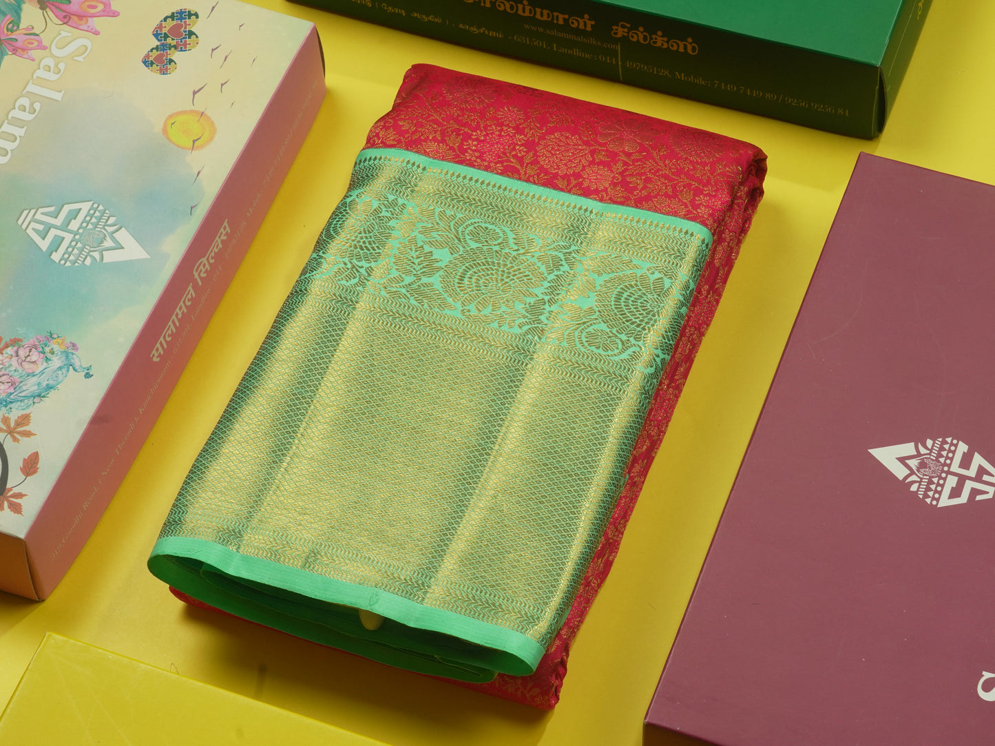 Beautiful Dual Tone Reddish Pink Pure Kanjivaram Silk Saree (2G) Zari With Contrast Rexona Green Border