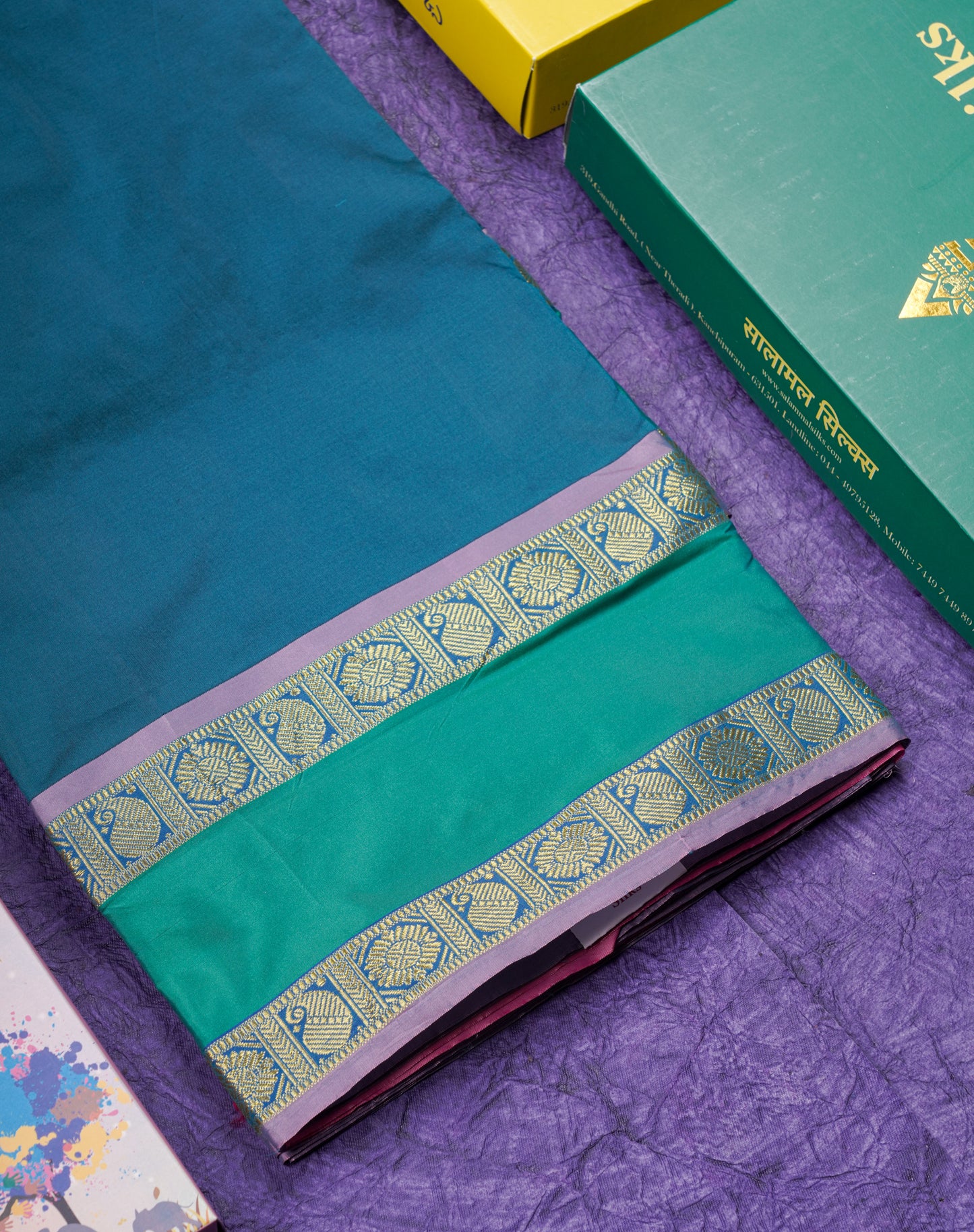 10 Yards Art Silk Saree Green with Traditional Rettapet Border