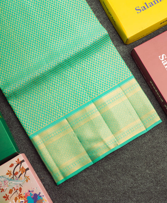 Sapphire Green Bridal Pure Kanjivaram Silk Saree With Self Border