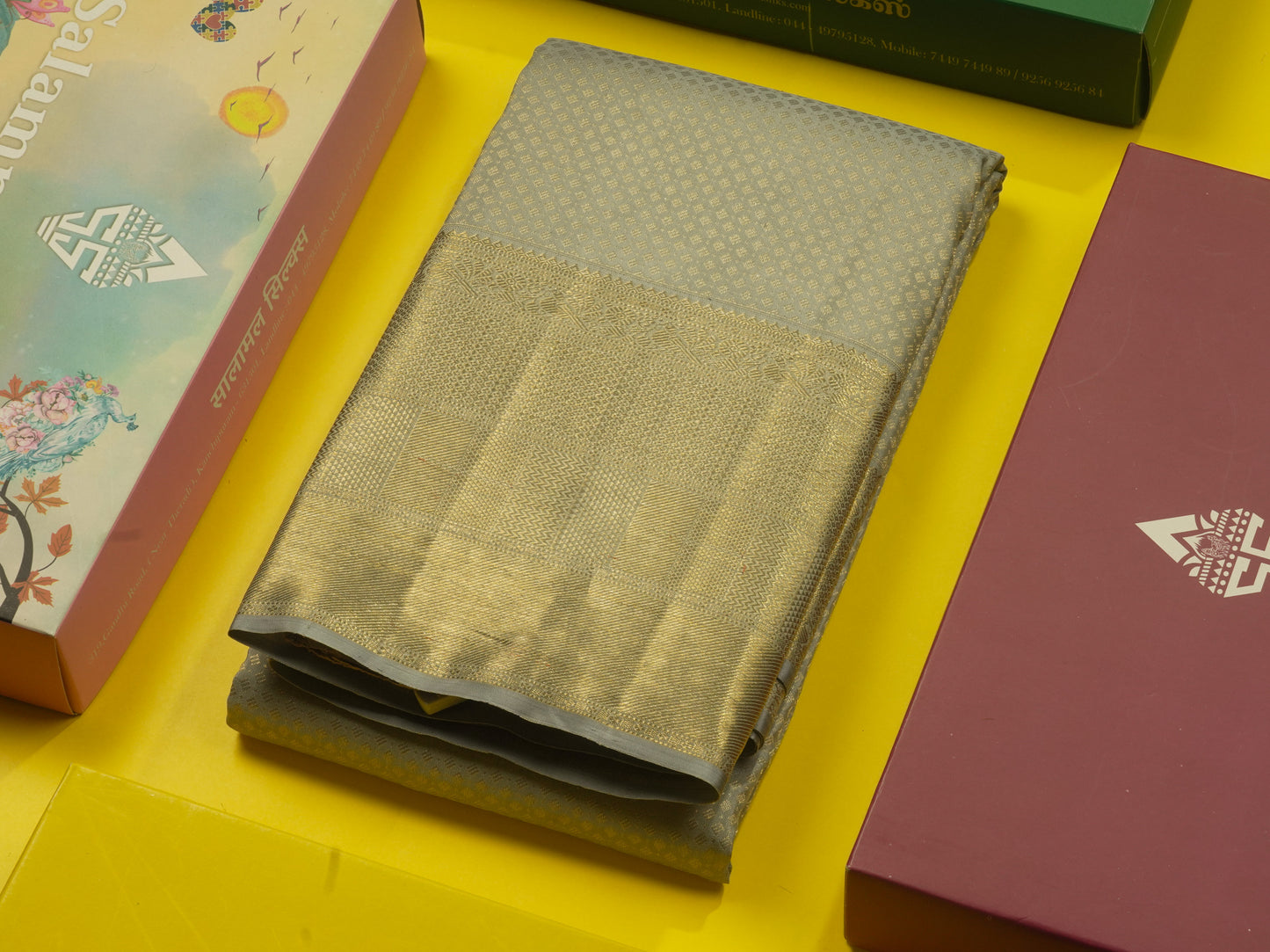 Beautiful Grey Pure Kanjivaram Silk Saree With Self Border