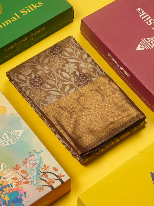 Brown Tissue Bridal Semi Silk Saree With Self Border